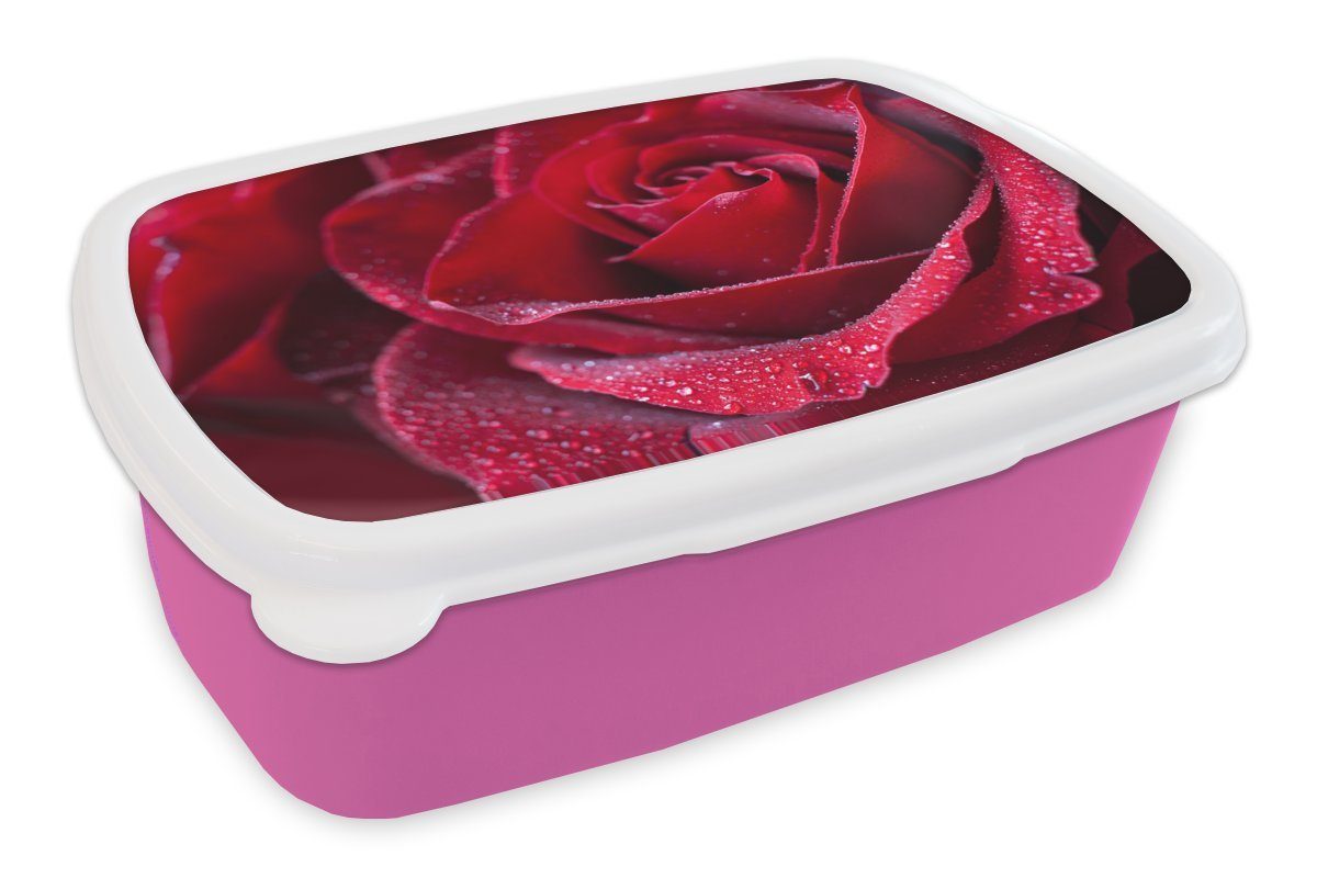 Brotdose MuchoWow (2-tlg), Rose Mädchen, Kunststoff rosa Kunststoff, Rot Erwachsene, Lunchbox für Kinder, - - Tropfen, Snackbox, Brotbox