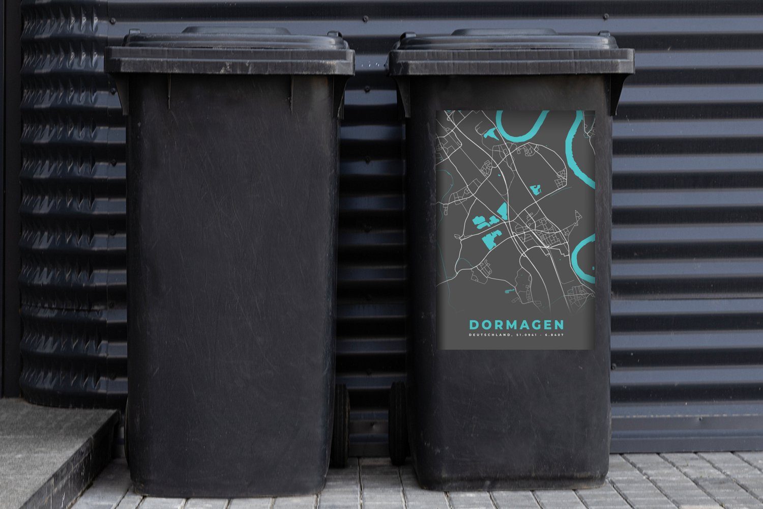 - Sticker, (1 Mülltonne, Karte Dormagen Container, Deutschland Mülleimer-aufkleber, MuchoWow St), Abfalbehälter - - Wandsticker Stadtplan