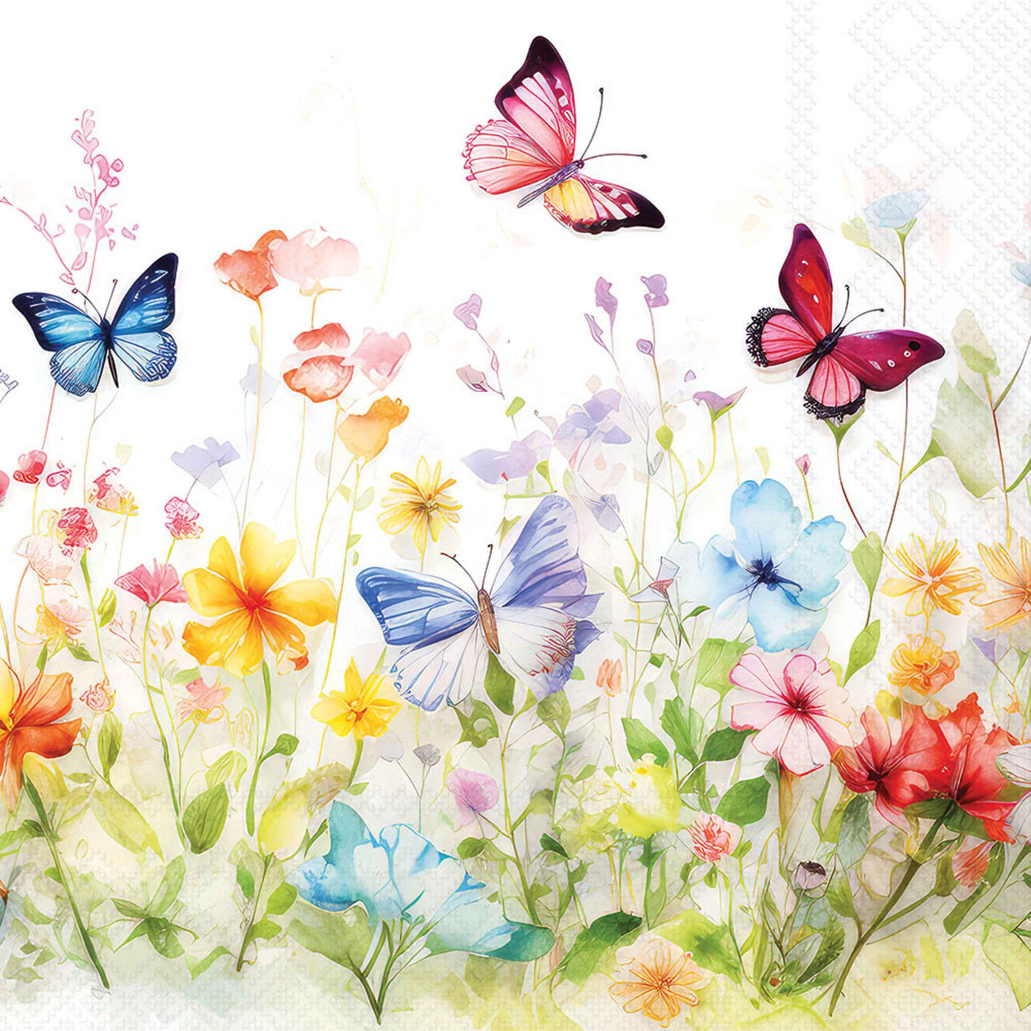 Ambiente Luxury Paper Products Papierserviette, Servietten Papier 33x33cm 3-lag Schmetterlinge & Blumen Bunt 20 Stk.