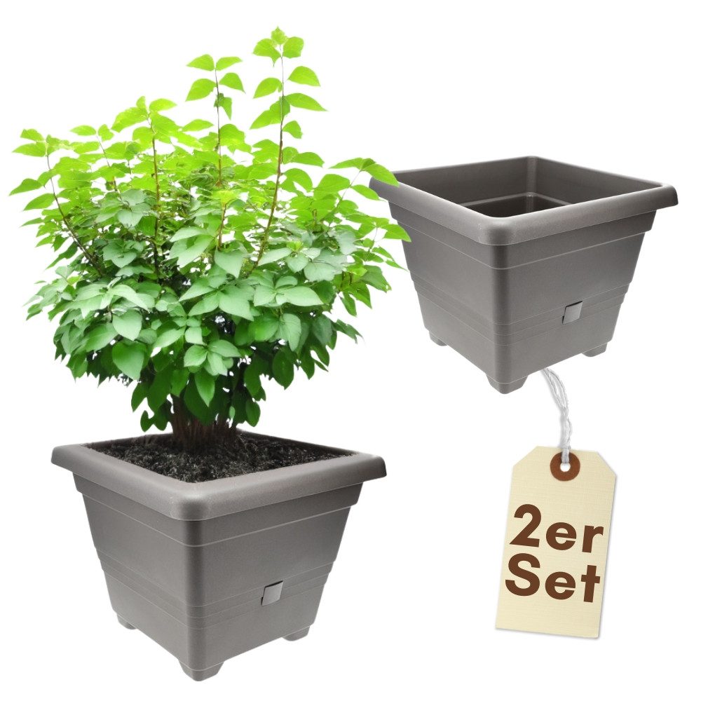 Quadratischer Blumentopf 40 Cm Aus Kunststoff – Mit Untersetzer, 35 Cm Hoch, Robust & Leicht Für Garten & Balkon