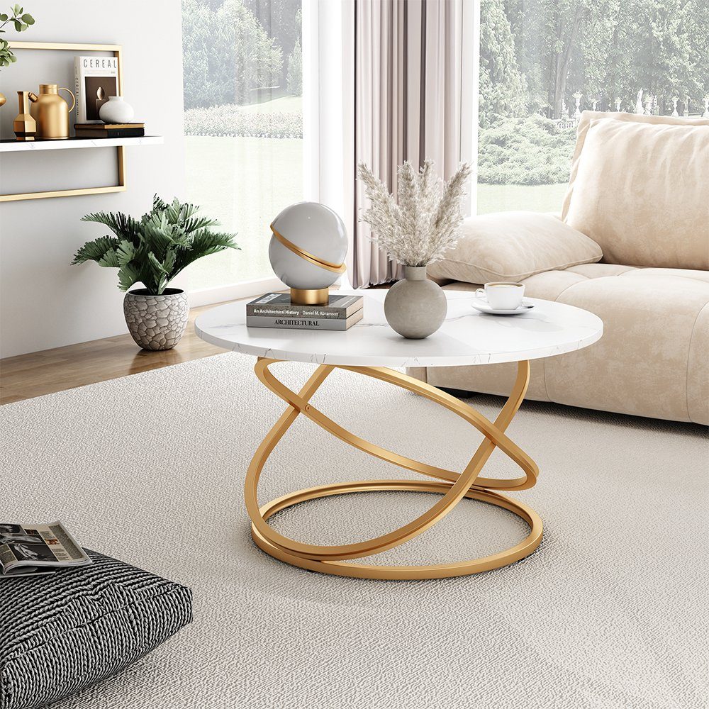 Vicco Couchtisch Calgary, Weiß/Gold, 79.5 x 62 cm mit große Arbeitsfläche (1-St)