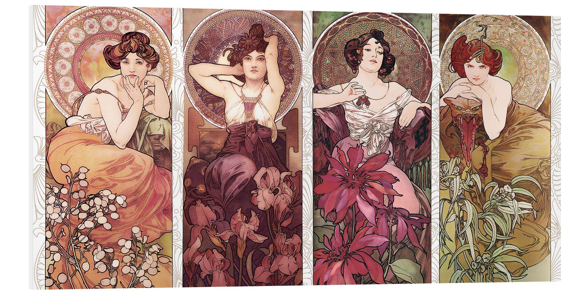 1art1 Alphonse Mucha Poster „Die Vier Edelsteine“ – 80x60 Cm, Kunstdruck Auf Hochwertigem Papier
