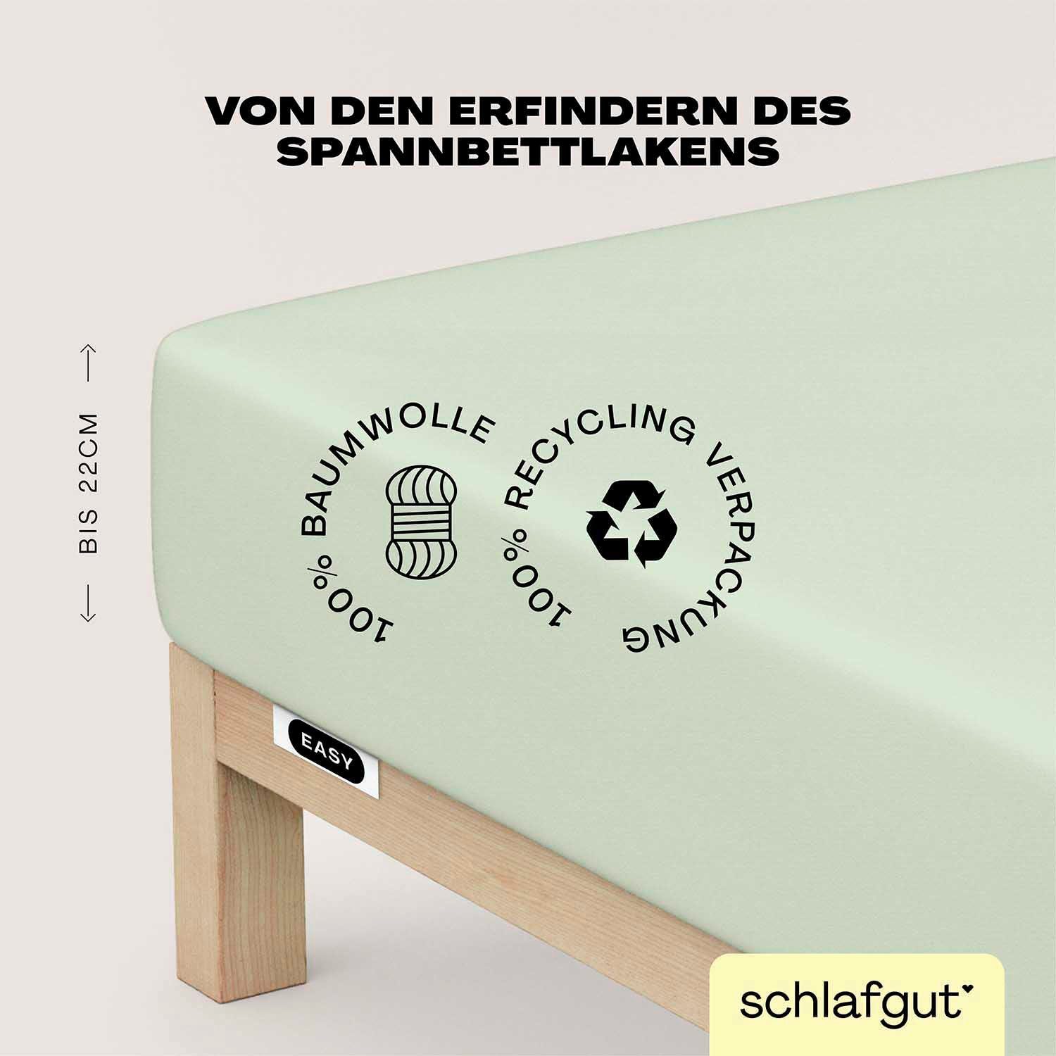 Spannbettlaken EASY u.a. in bis für & oder Light saugfähig Stück), Schlafgut, Laken Gr. cm 100% 90x200, Baumwolle, 180x200 (1 Matratzen Green Höhe, weich 22 Jersey, Gummizug: rundum, cm, 140x200