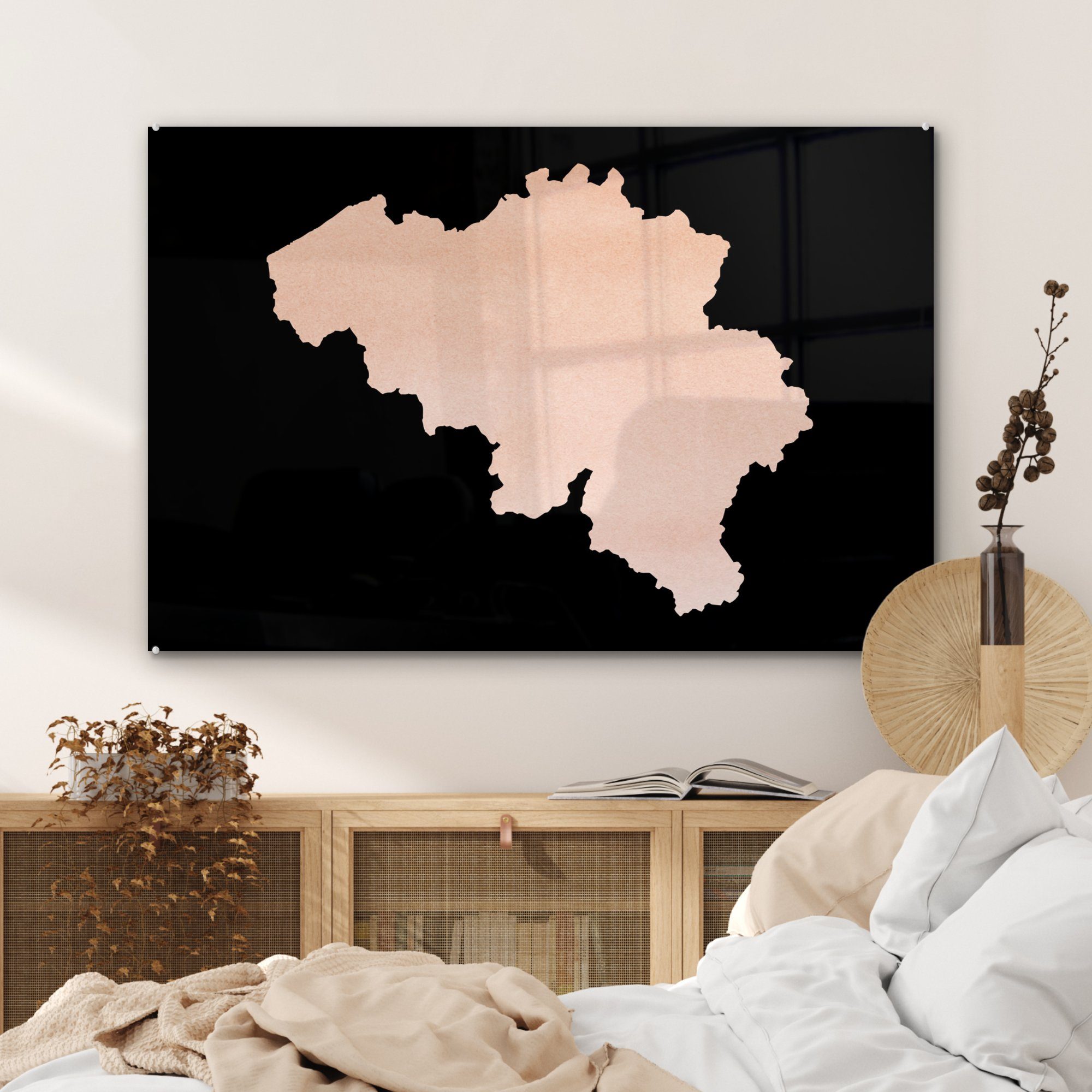 - MuchoWow Karte Wohnzimmer Belgien Acrylglasbild Rosa, & Acrylglasbilder Schlafzimmer - St), (1