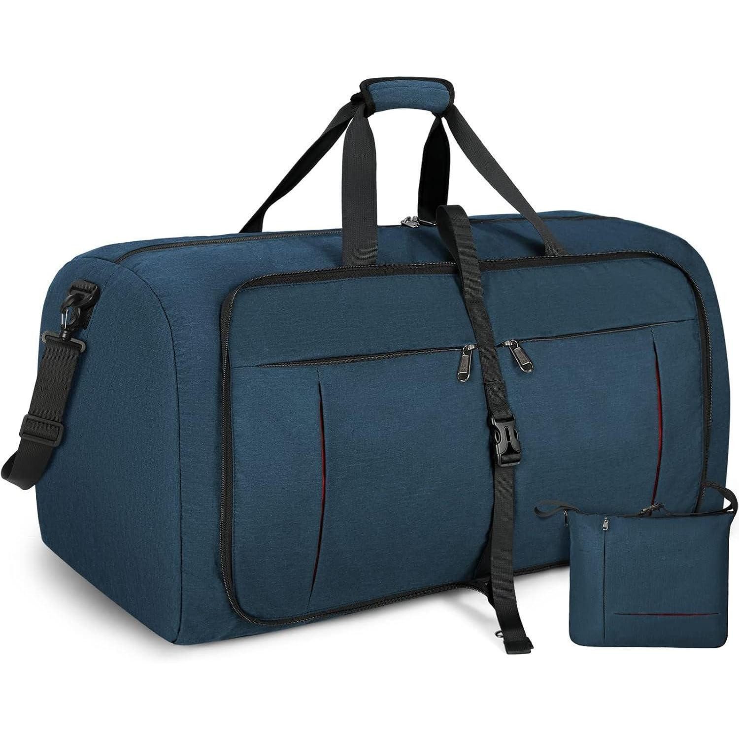 Reisetasche Faltbare Reisetasche Groß 65L Sporttasche Herren Damen Schuhfach Blau