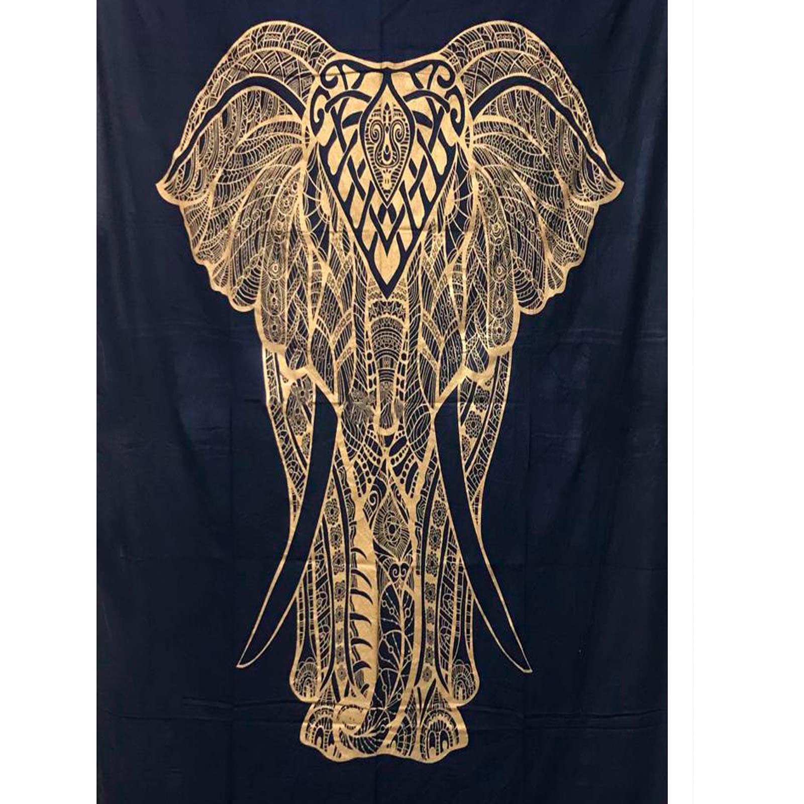 KUNST UND MAGIE Wandteppich Tagesdecke Wandbehang Deko Tuch Goldener Elefant ca. 200 x135cm
