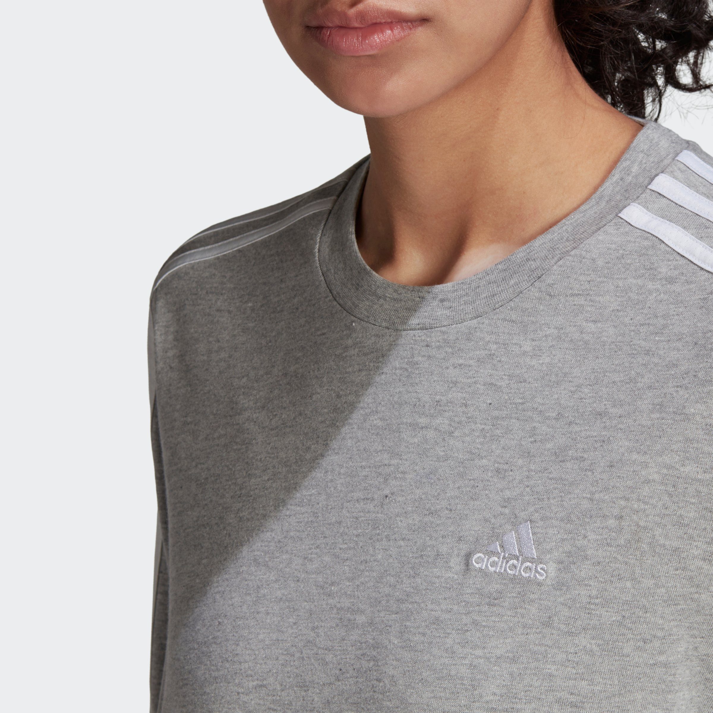 Grey Langarmshirt ESSENTIALS White Sportswear LONGSLEEVE / Heather Medium adidas 3STREIFEN