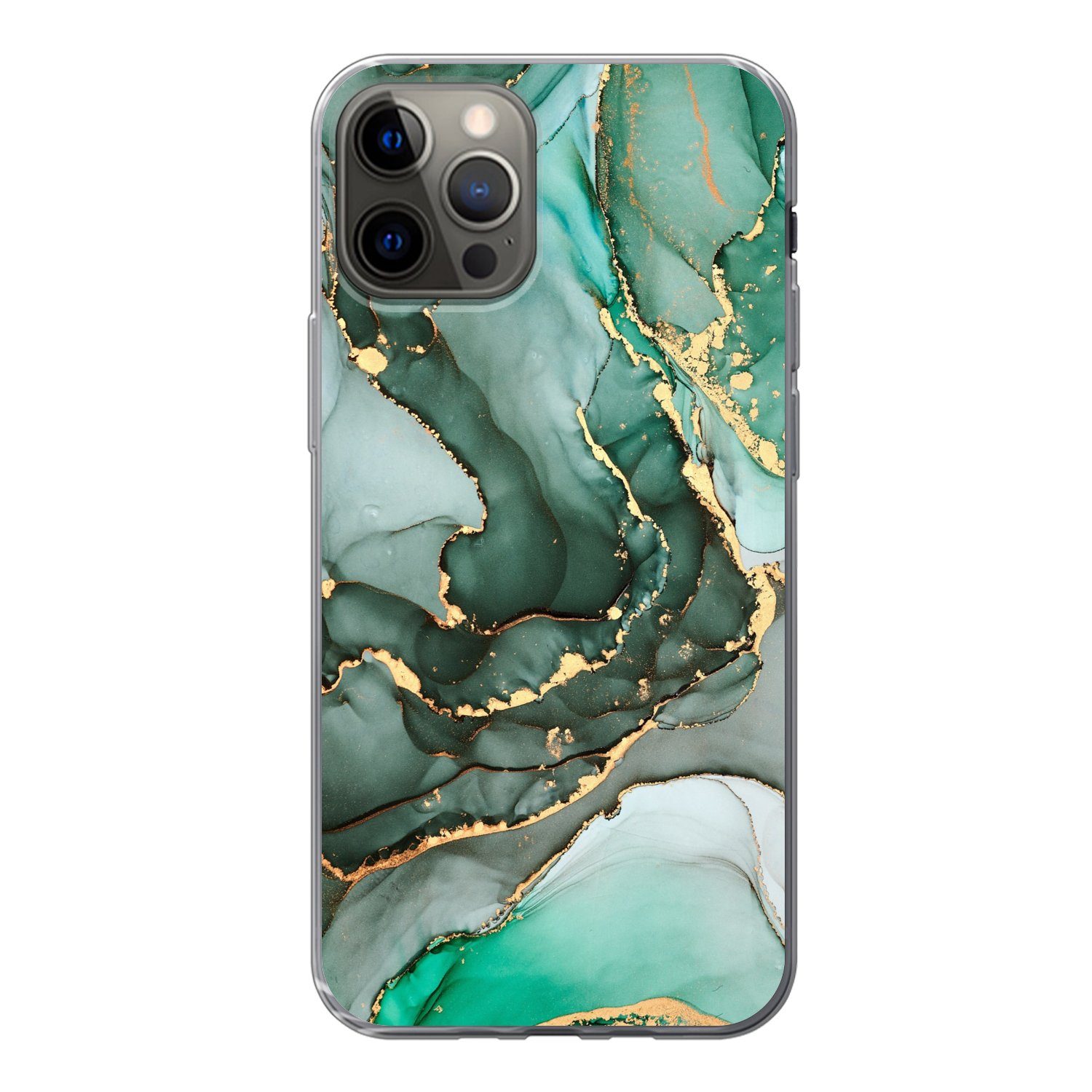 MuchoWow Handyhülle für Apple iPhone 13 Pro Gold - Marmor - Grün - Luxus - Marmoroptik - G, Smartphone-Bumper, Print, Handy Schutzhülle Dünn