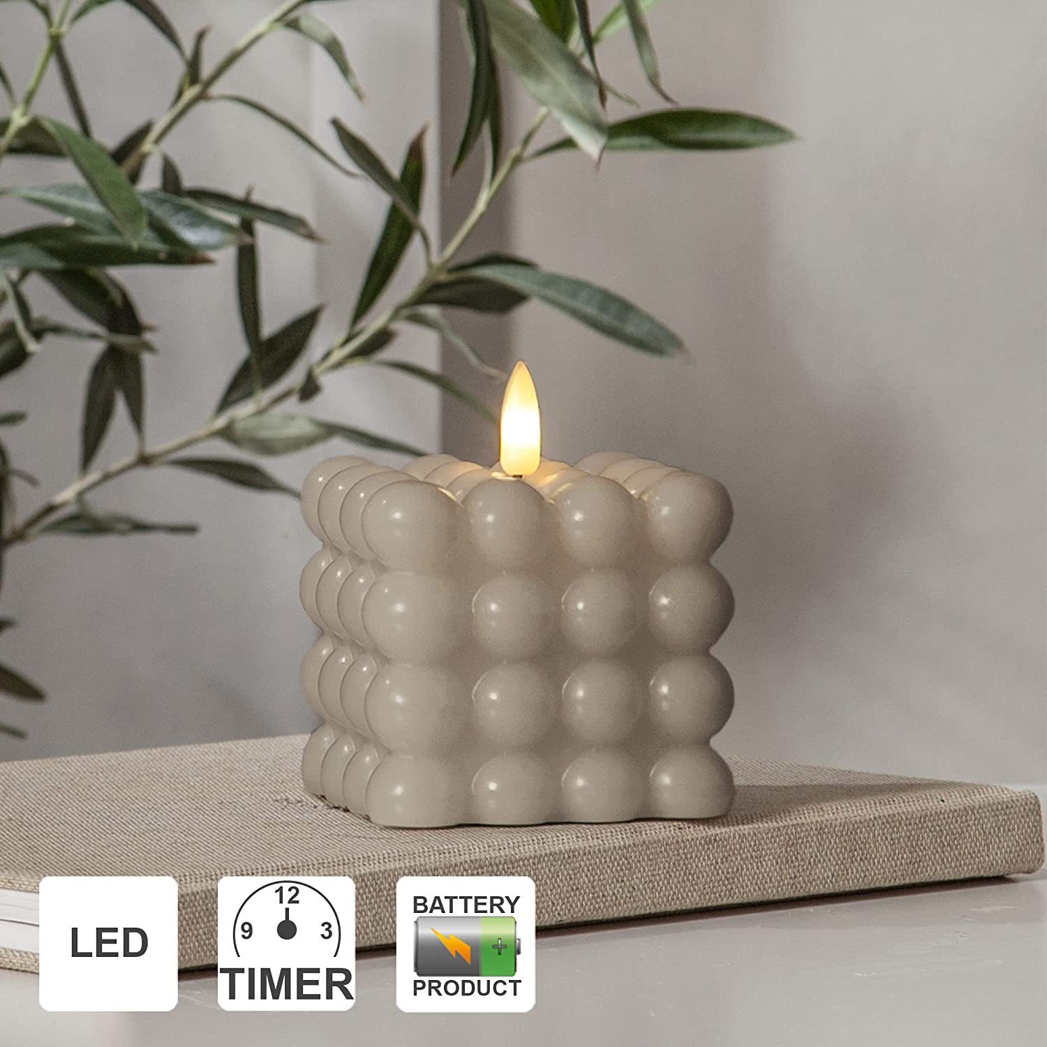 STAR TRADING LED Dekolicht LED Bubble Stumpenkerze "Flamme Dot" in Beige günstig online kaufen