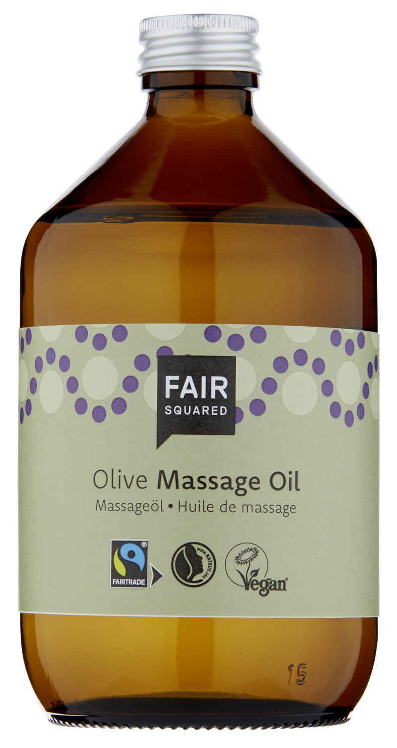 Fair Squared Massageöl FAIR SQUARED Massageöl mit fair gehandeltem Olivenöl - Zero Waste - Flasche, 1-tlg., Restrukturierende Eigenschaften