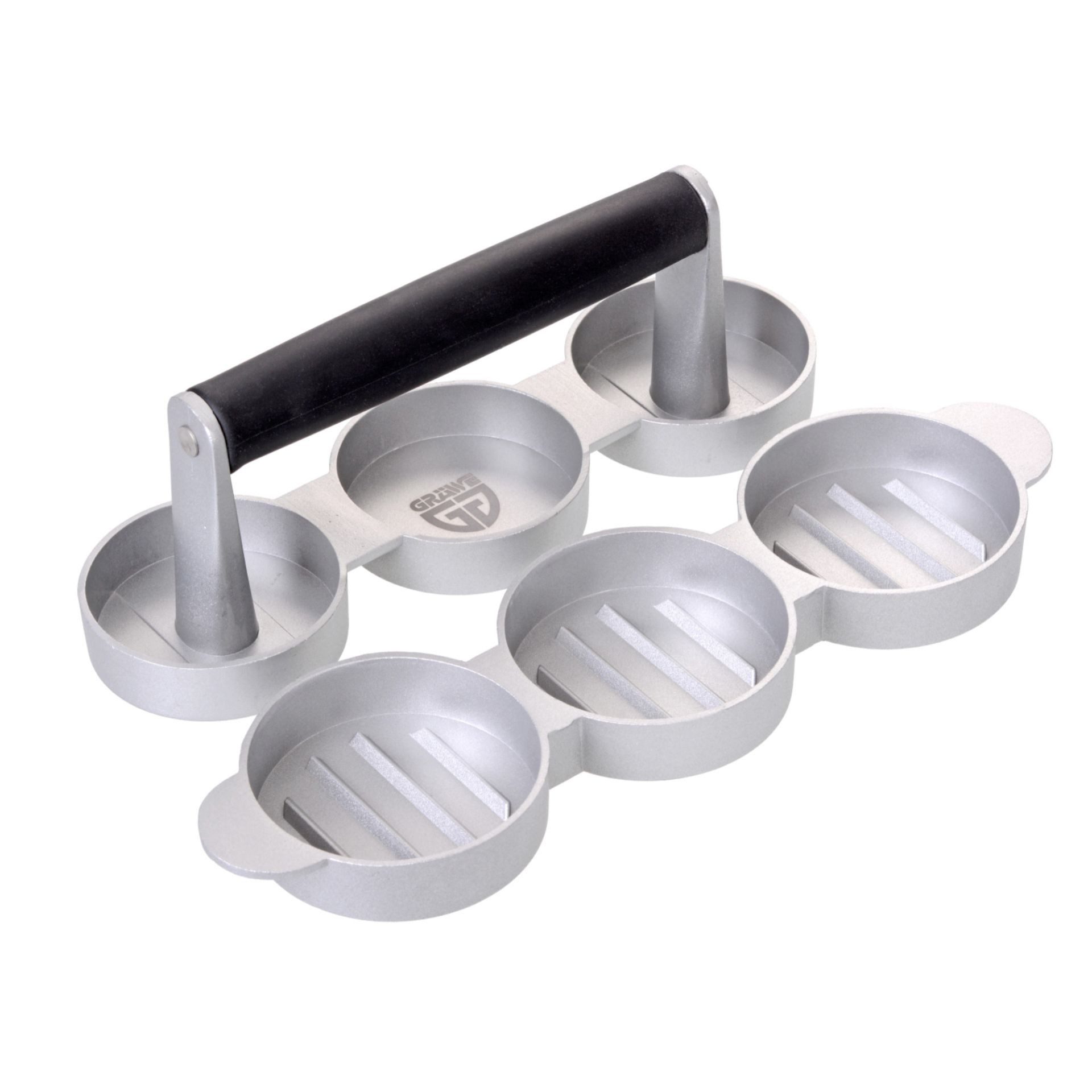 GRÄWE Burgerpresse GRÄWE 3er Hamburgerpresse, für 3 Minipatties 6,5cm, Aluguss, Perfektes BBQ-Zubehör für Grill, Pfanne oder Burger-Party