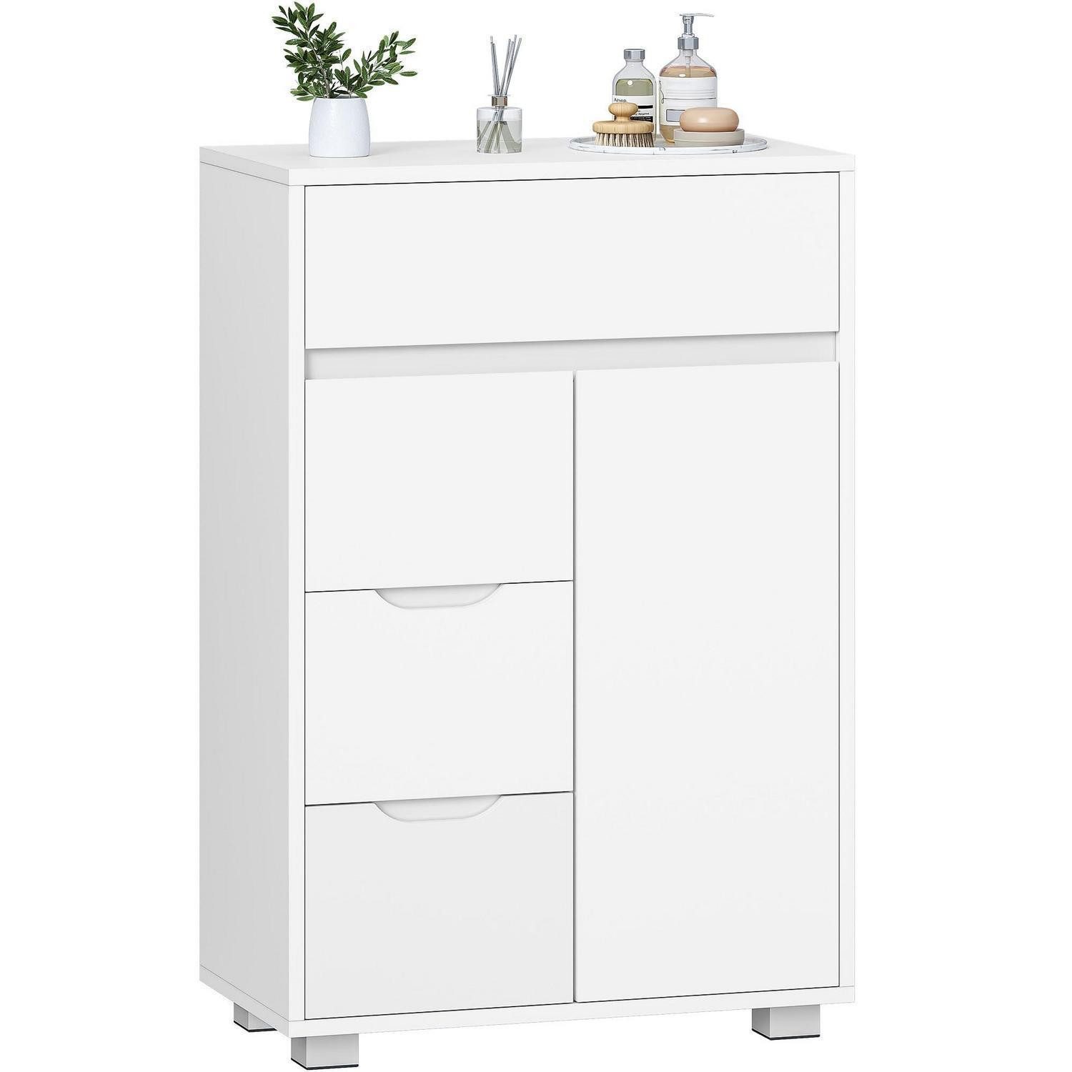LuxusKollektion Badkommode Badezimmerschrank Kommode 4 Schubladen Schranktür Weiß 30 x 55 x 82 cm
