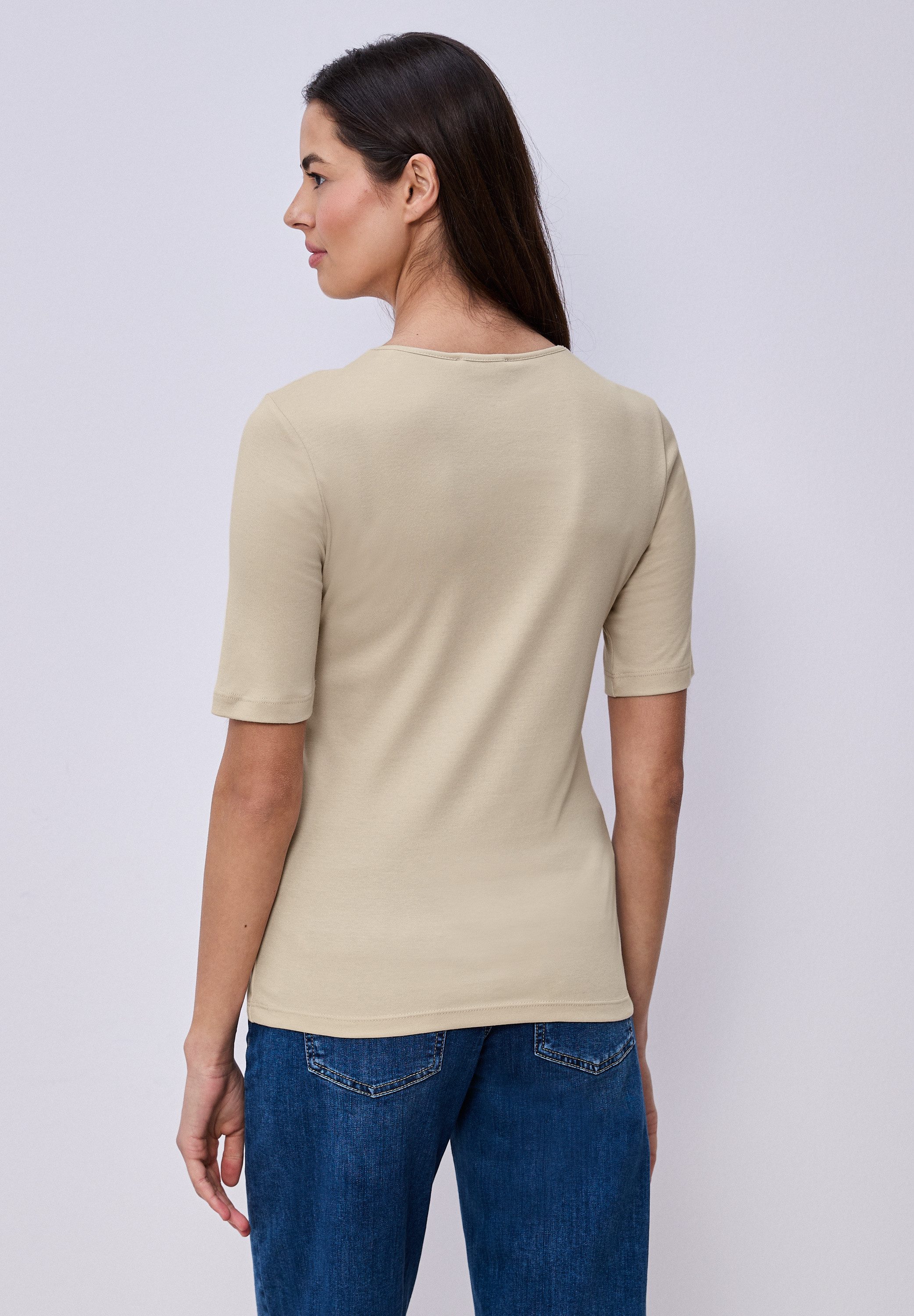 STREET ONE Kurzarmshirt Style Palmira mit tiefem Rundhalsausschnitt