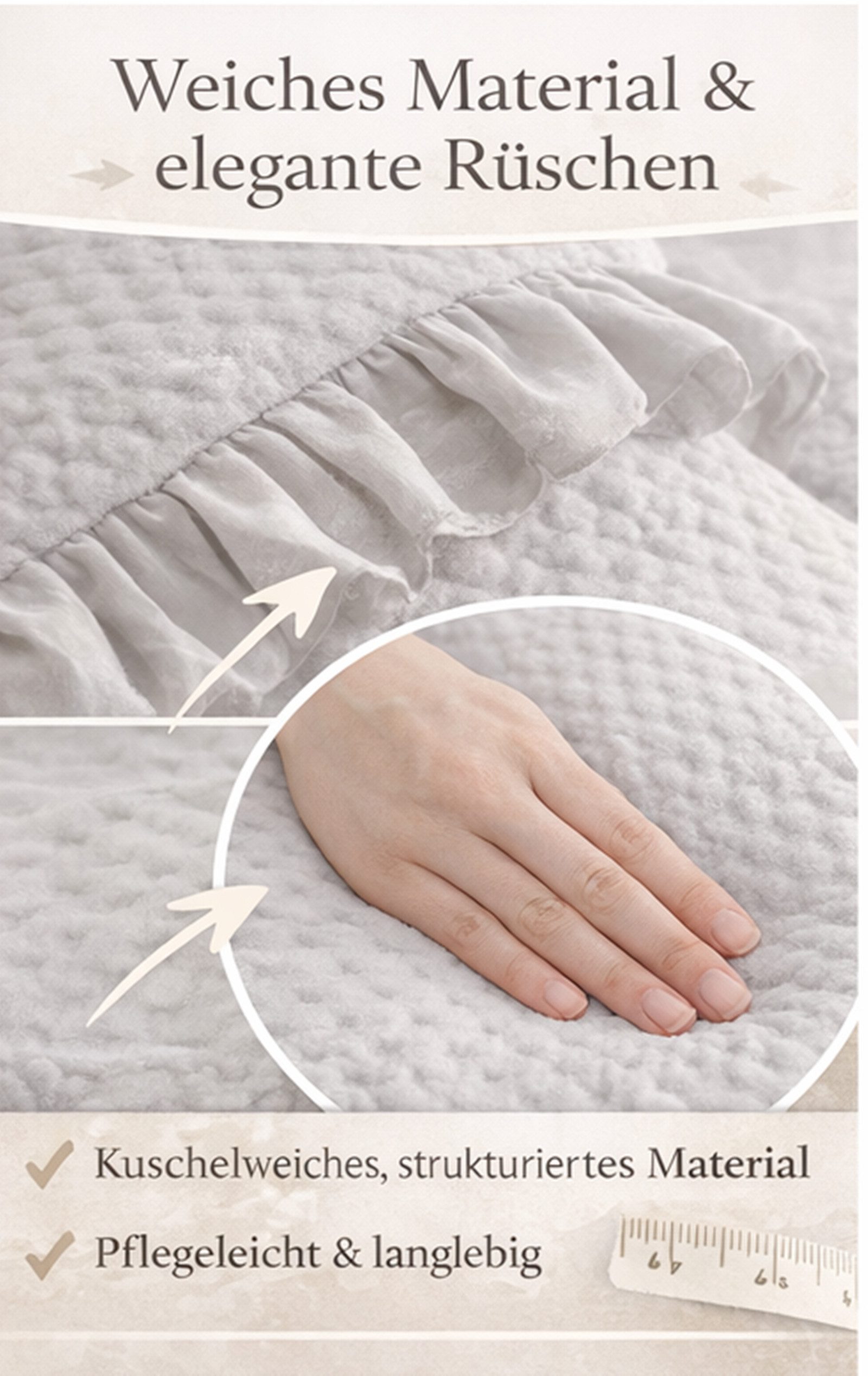 Design91 Tagesdecke BELLA RÜSCHE, Bettüberwurf mit Rüschen, elegante Tagesdecke, weiche Struktur