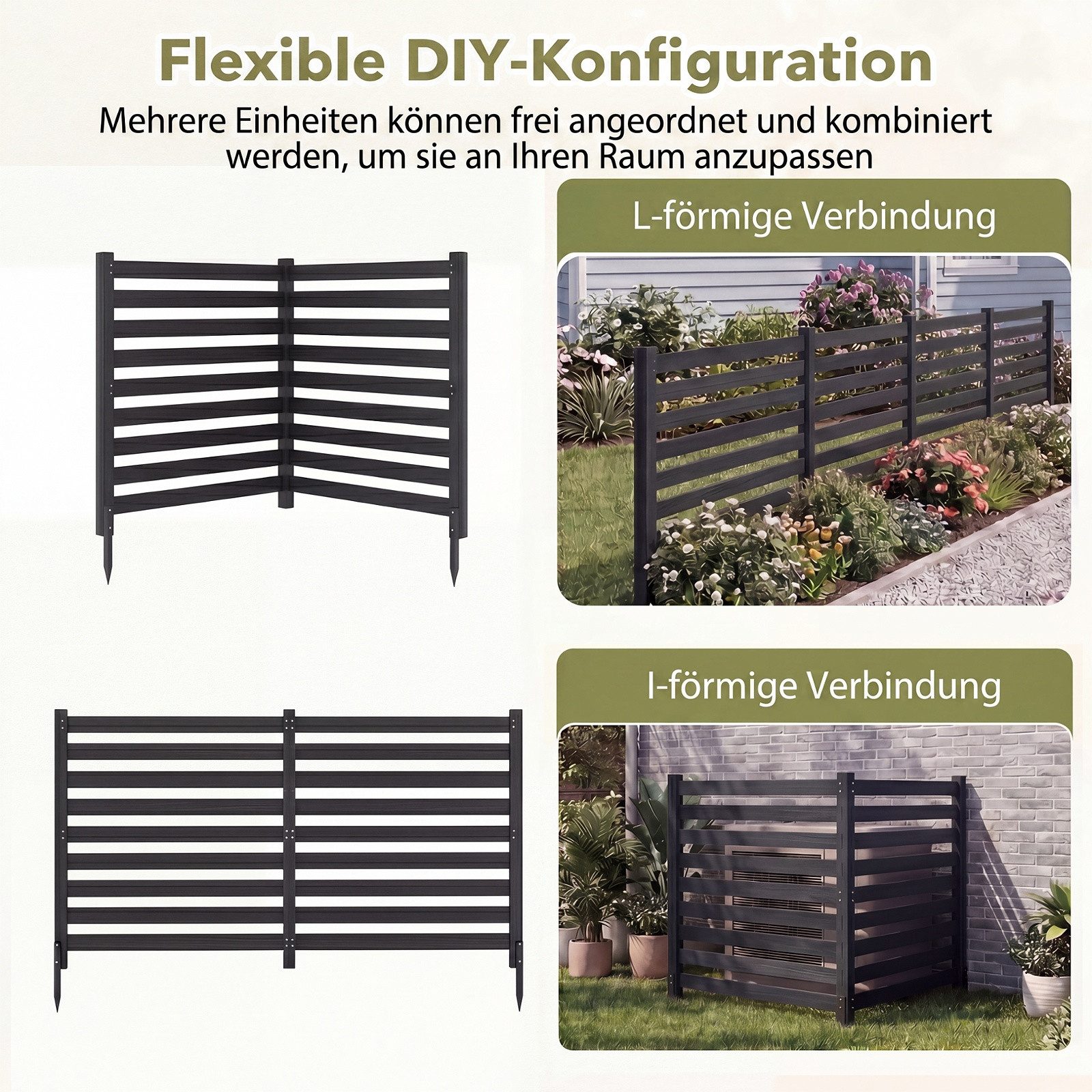 KOMFOTTEU Gartenzaun, 2-teiliger Sichtschutzzaun mit 3 Pfosten