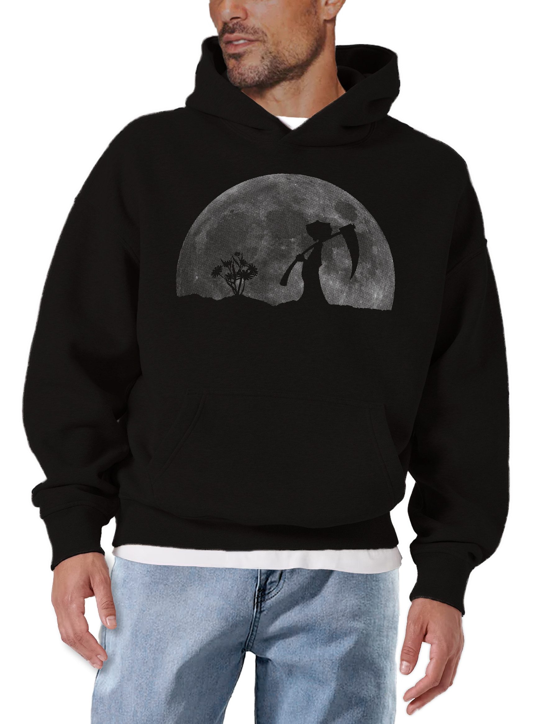 MAKAYA Kapuzenpullover Herren Hoodie Lustig Aufdruck Tod im Garten Gothic Humor Cool