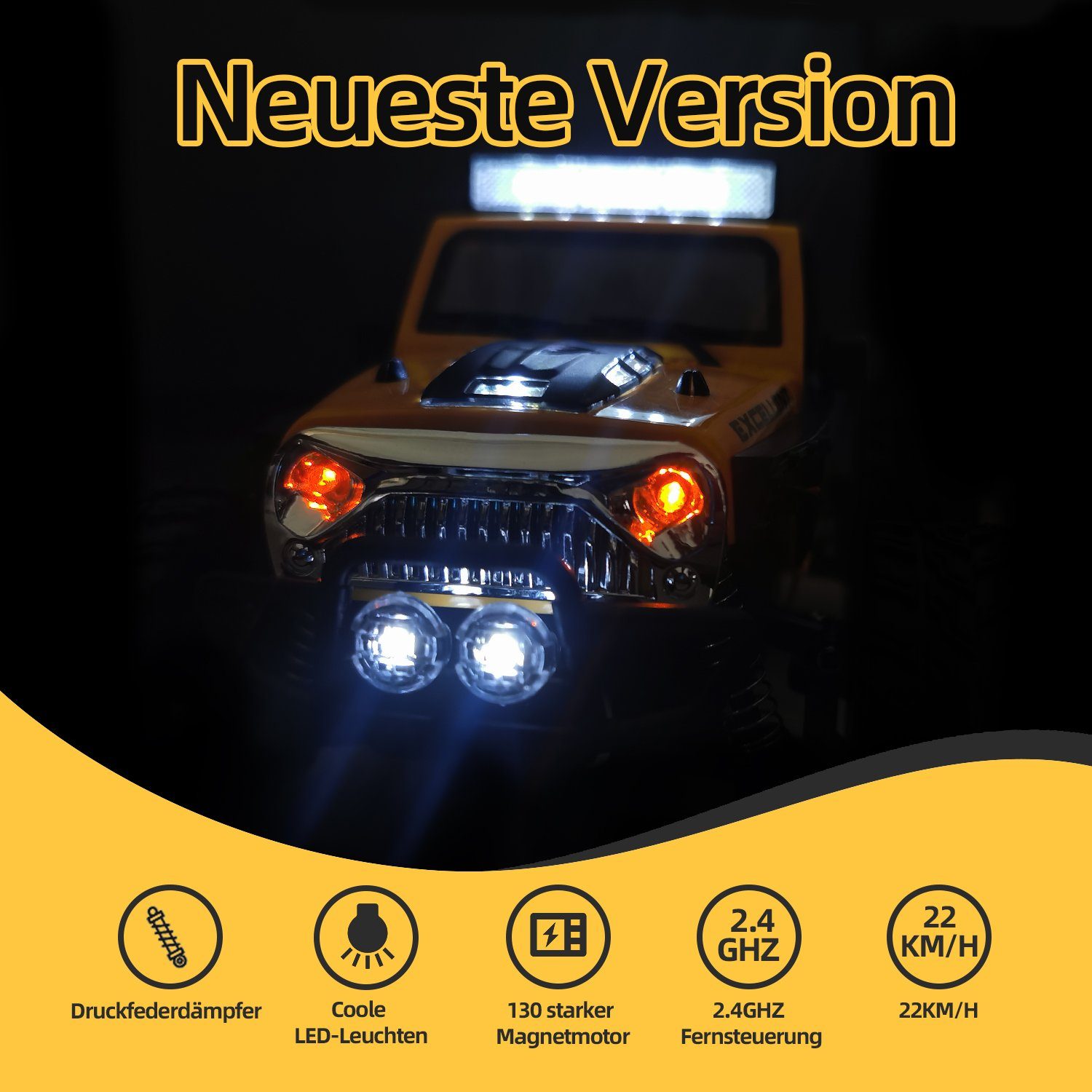 Esun RC-Auto Ferngesteuertes Auto Ab 8 Jahre, RC Auto mit LED Lights, 1/22 RC Car (Dichtungsbox, Komplettset), Ferngesteuertes Auto für Erwachsene, Fernbedienung Geländewagen