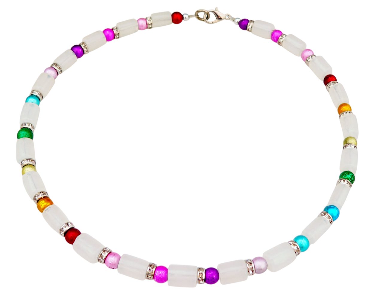 Valentinstagsgeschenk traumschmuck Kette ohne Anhänger 331d Halskette Kette Walze Glas Lampwork weiß Perle multicolor (Geschenk, Muttertag, Weihnachte