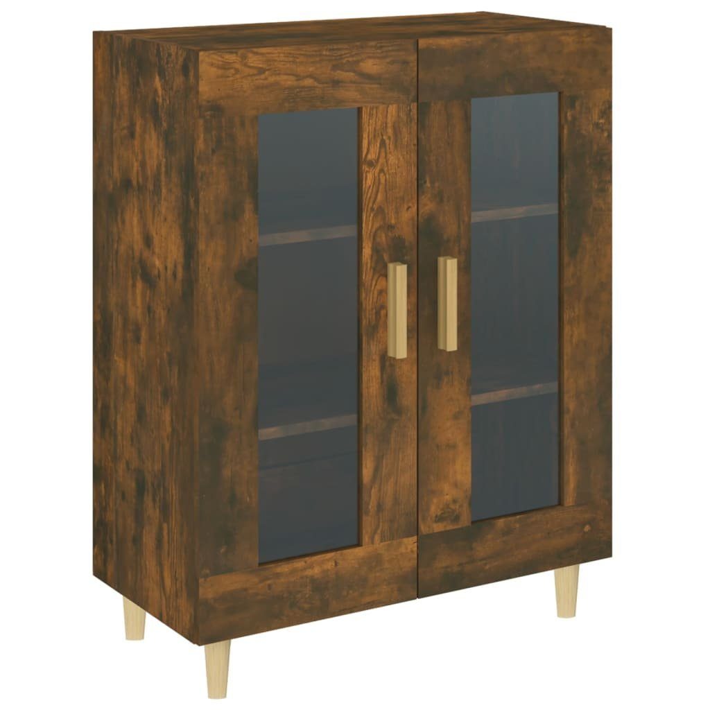 furnicato Sideboard Räuchereiche 69,5 x 34 x 90 cm mit 2 Glastüren (1 St), Stabiler Highboard-Schrank mit Hartglas und inkl. Wandhalterung