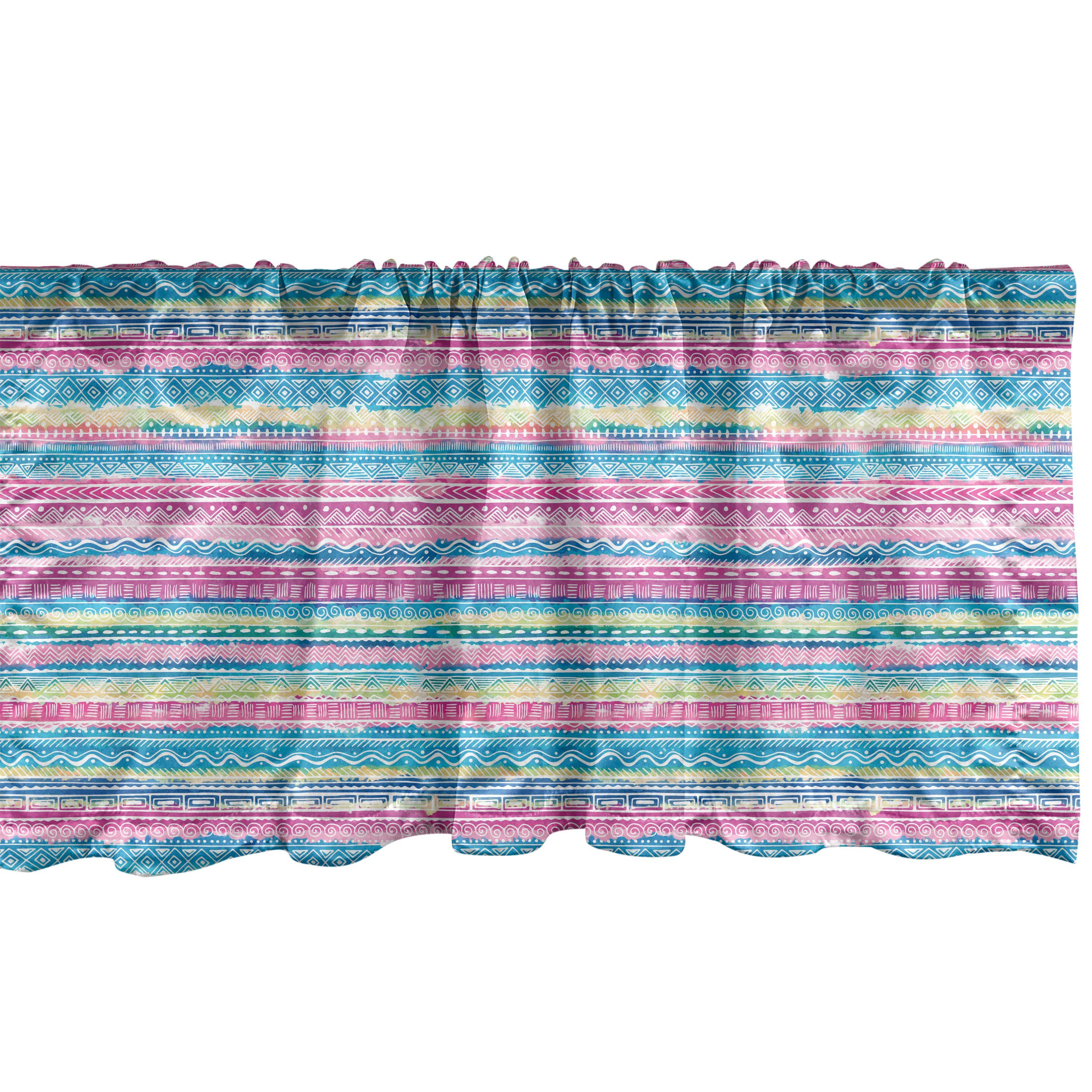 Scheibengardine Vorhang Volant für Küche Schlafzimmer Dekor mit Stangentasche, Abakuhaus, Microfaser, Stammes Aquarell Aztec Stripes