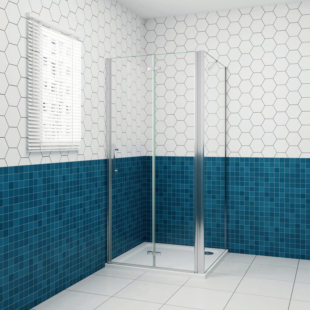 duschspa Eckdusche 195cm ESG Eckeinstieg Duschkabine Falttür Scharniertür + Seitenwand, BxT: 70x70 cm, Einscheibensicherheitsglas, Sicherheitsglas, Set, ebenerdiger Einbau möglich