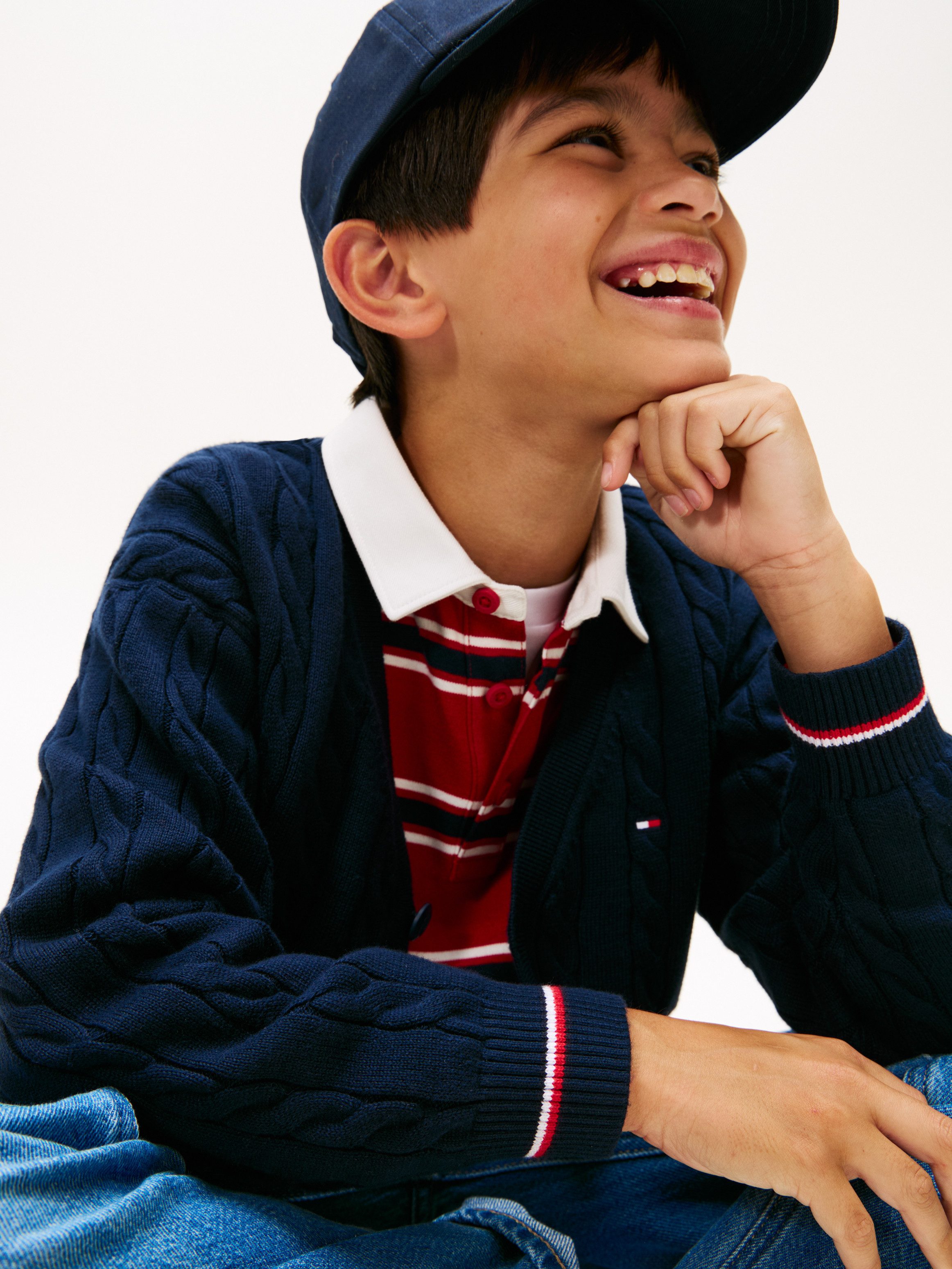 Tommy Hilfiger Strickpullover COTTON CABLE GLOBAL STRIPE CARDI Kinder bis 16 Jahre