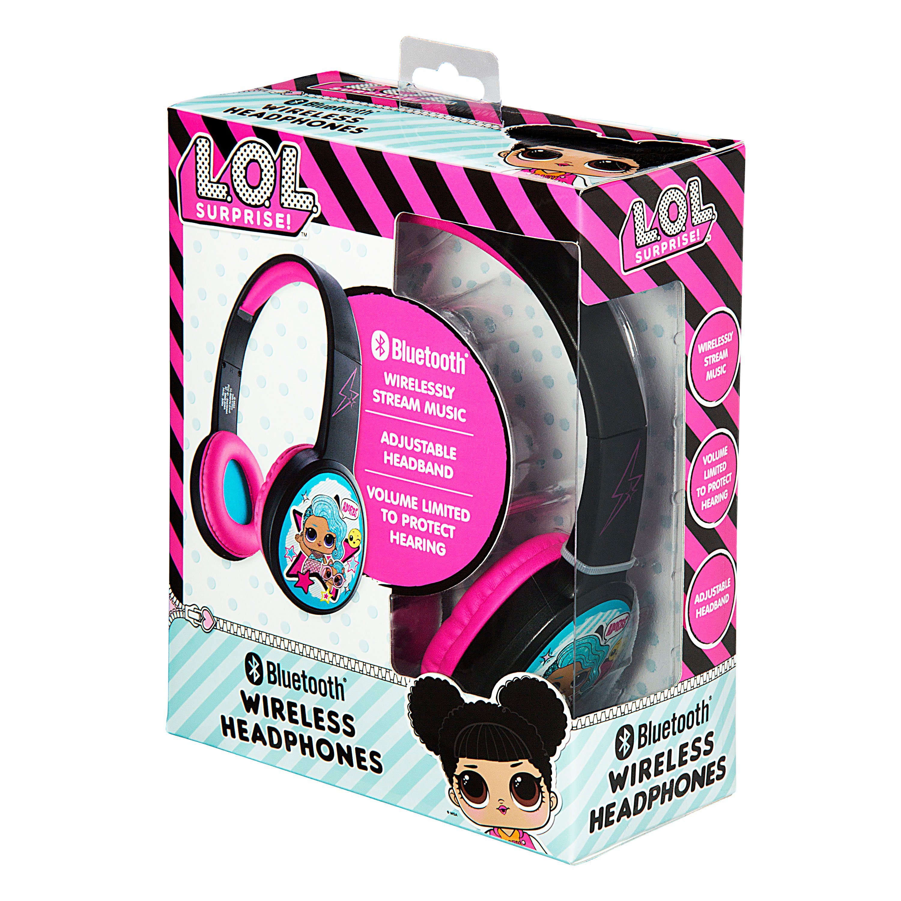 eKids LOL Surprise! kabellose gepolsterter (Lautstärkebegrenzung, größenverstellbarer Bluetooth-Kopfhörer Kopfbügel) Kinderkopfhörer