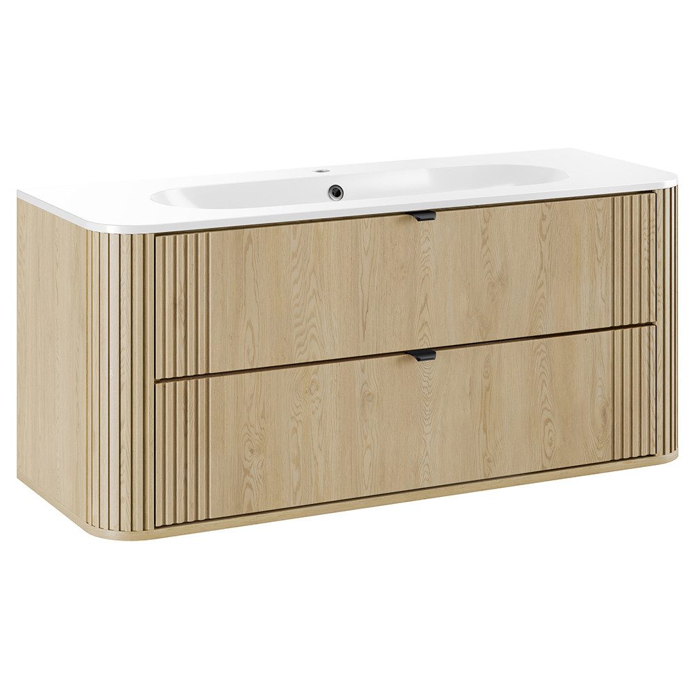 Lomadox Waschtisch OLIVA-56, Eiche gerillt 120 cm breit Metallgriffe Softcl günstig online kaufen