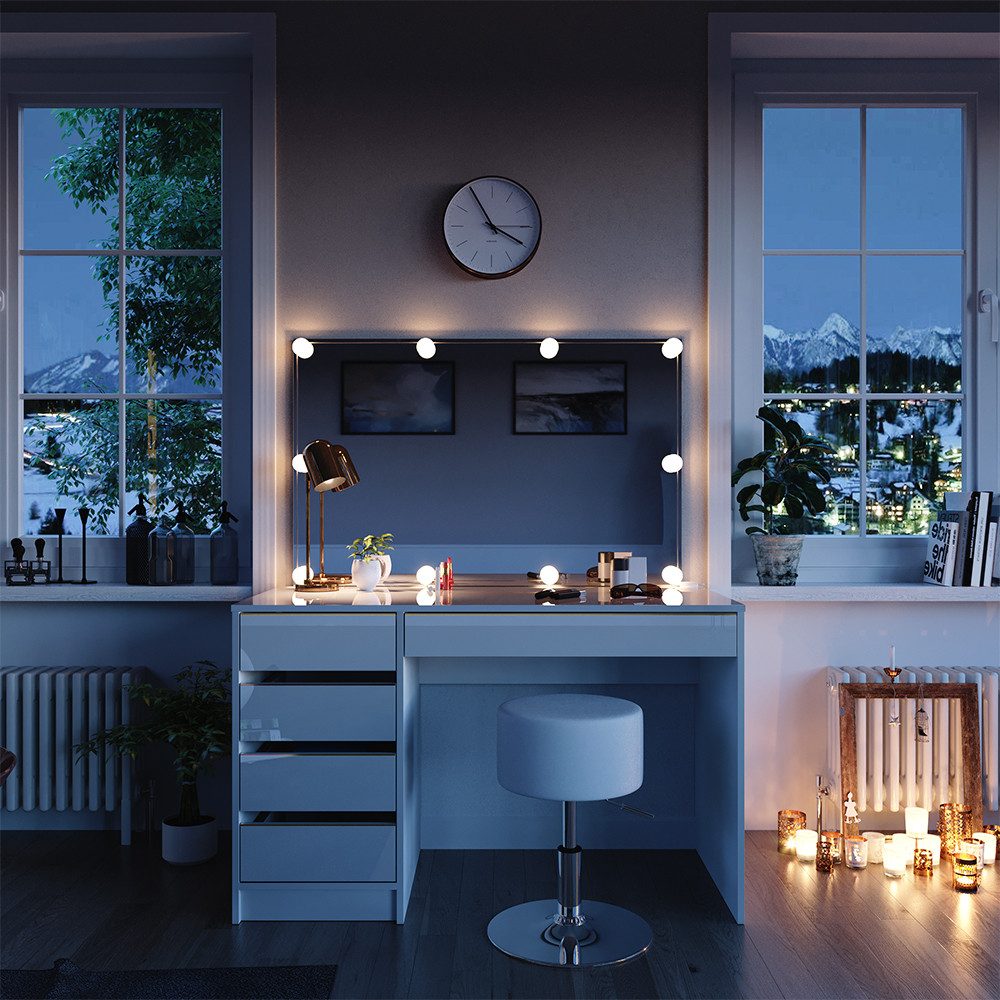 Vicco Schminktisch Sherry, Weiß/Gold, 120 cm mit LED Beleuchtung und Hocker günstig online kaufen