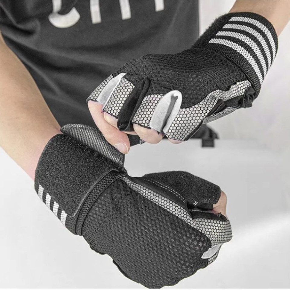 Rötting Design Trainingshandschuhe mit Handgelenkschutz für Fitness Fahrrad Ausdauer Sport Männer Frauen (Farbe: schwarz/grau, Rötting Sports) atmungsaktiv, mit Klettverschluss