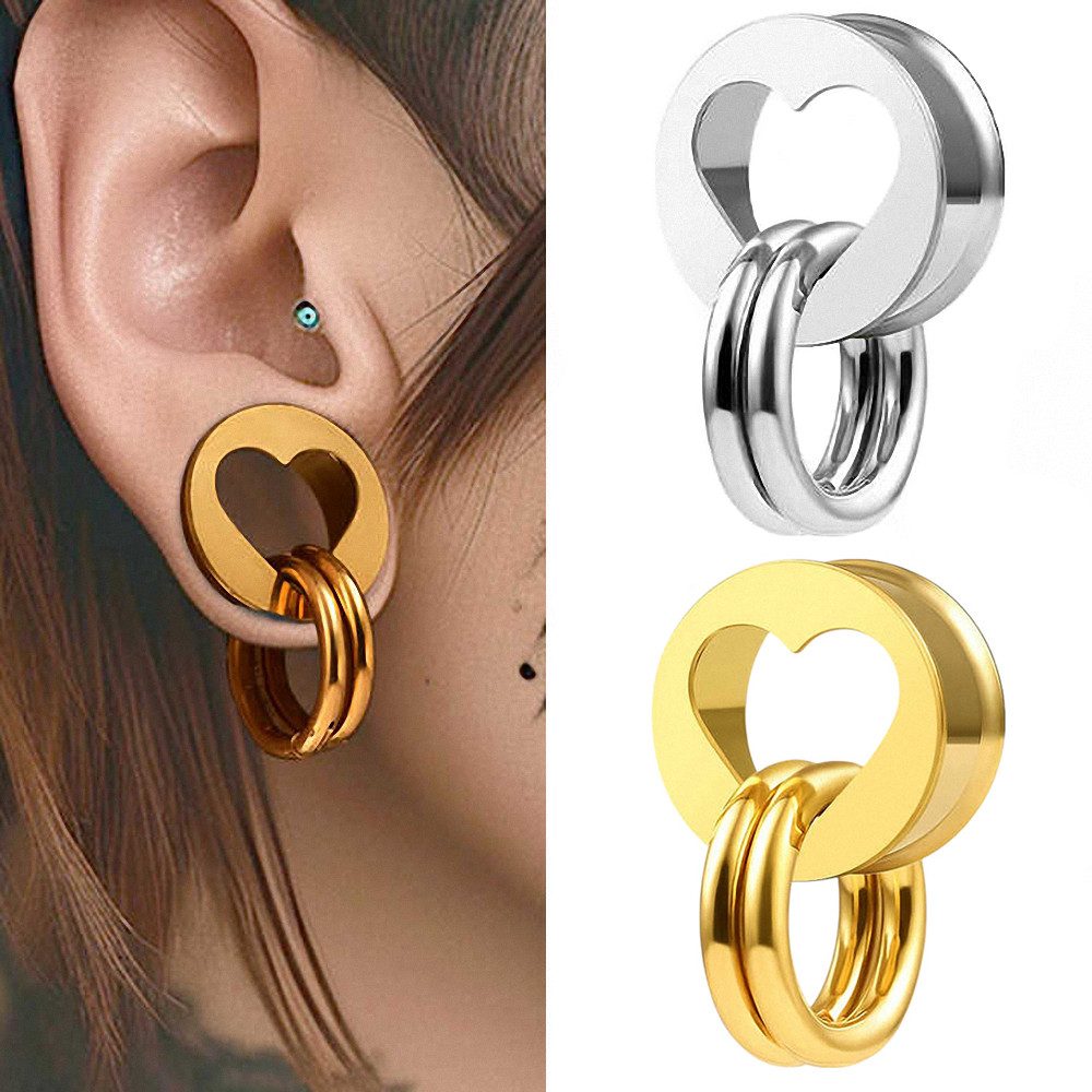 Taffstyle Plug Flesh Tunnel Herz Ohr Plug Piercing Double Flared Silber - 8 günstig online kaufen
