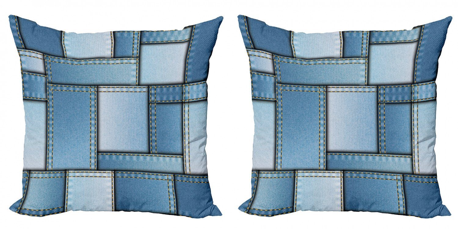 Kissenbezüge Modern Accent Doppelseitiger Digitaldruck, Abakuhaus (2 Stück), Blau Denim Patchwork-Muster