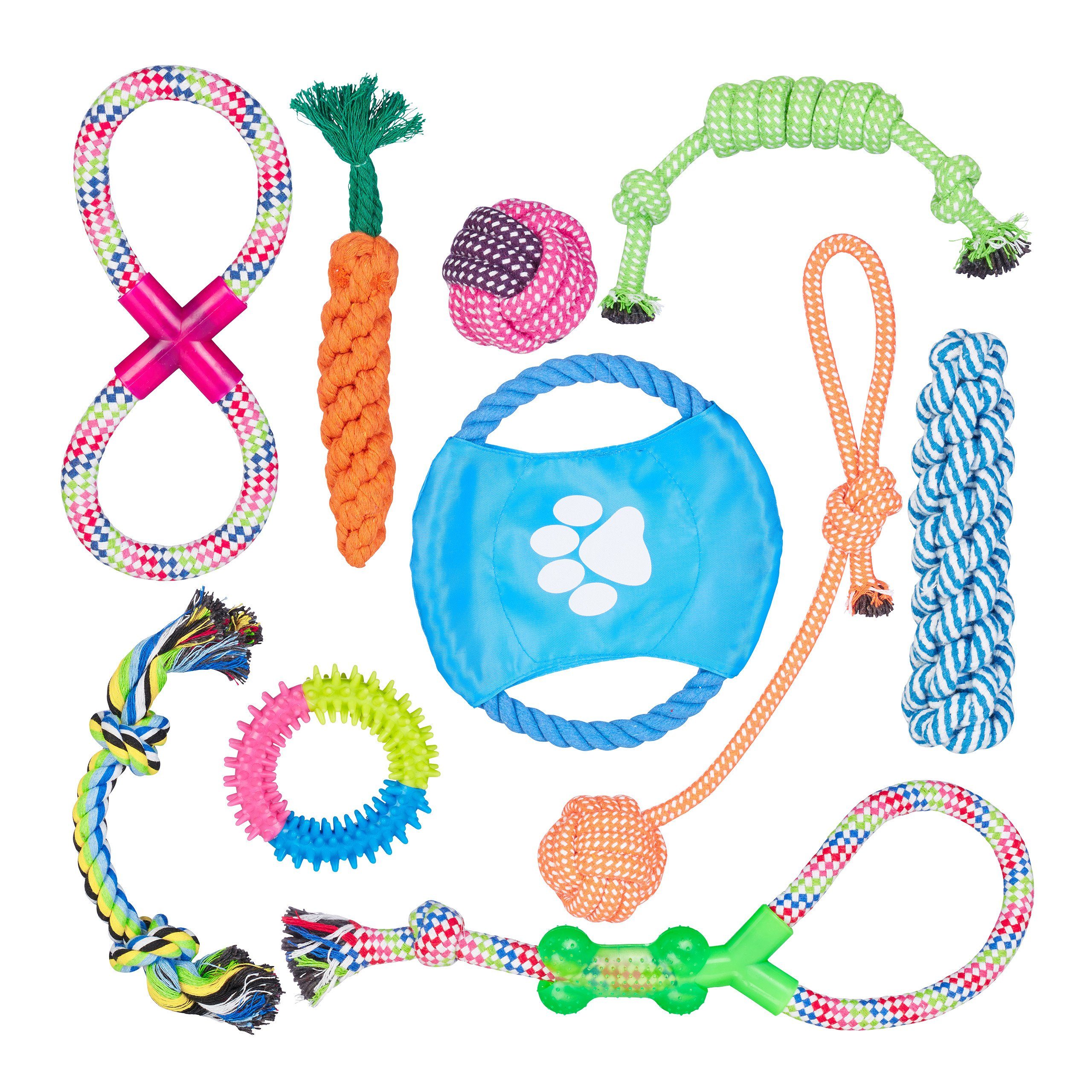 relaxdays Tiertaue Hundespielzeug Set 10 teilig, Baumwolle, (10-tlg)