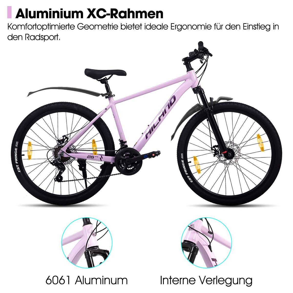 HILAND Mountainbike 27,5 Zoll Herren und Damen MTB mit Aluminiumrahmen, 21 Gang,Aluminiumrahmen, Doppelscheibenbremsen, Gefederter Vordergabel