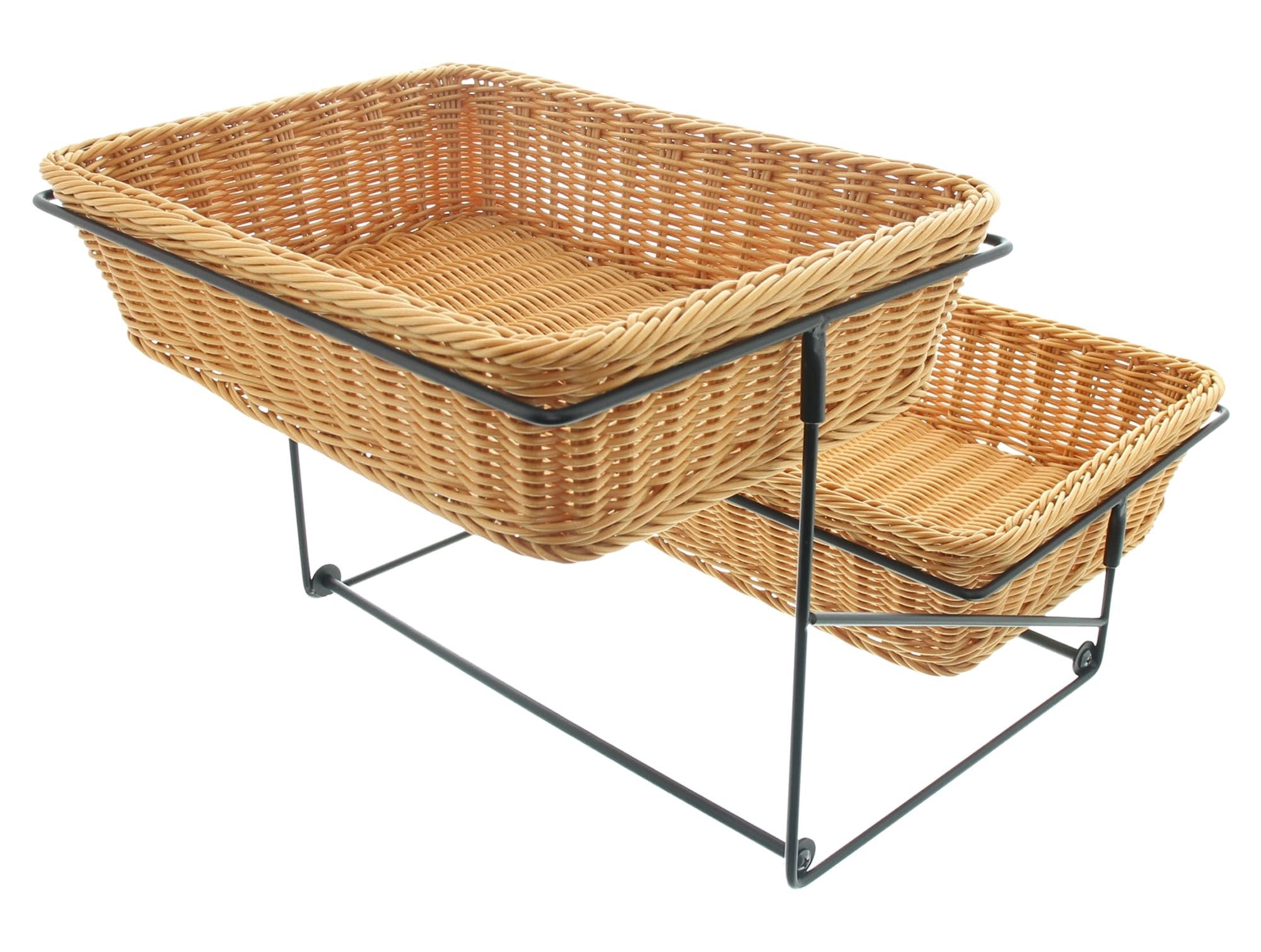Dekoleidenschaft Etagere "Poly" Stufen-Etagere, Brotkorb, Obstkorb, Präsentationsständer, Polyrattan, aus Metall, schwarz + Körbe aus Polyrattan