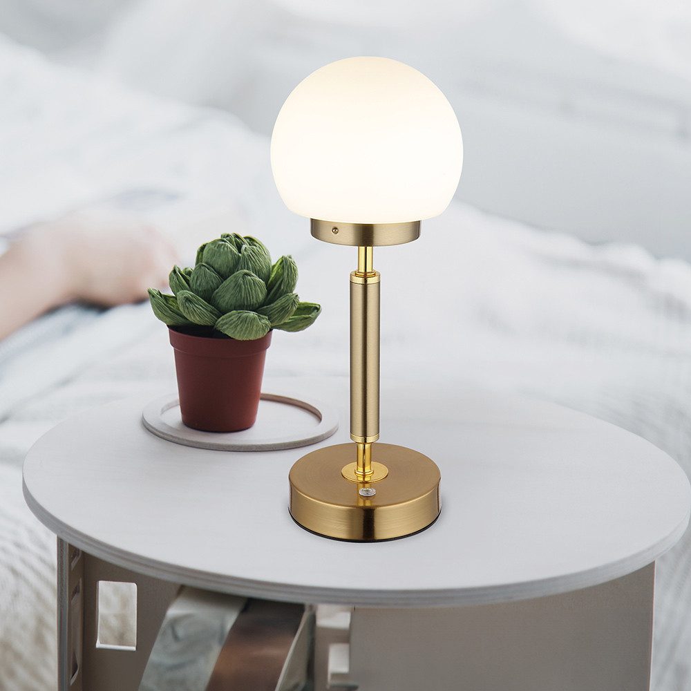 GLOBO LIGHTING LED Tischleuchte, LED-Leuchtmittel fest verbaut, Warmweiß, Neutralweiß, Tageslichtweiß, LED Tischleuchte Nachttischlampe Touchdimmer Glas messing CCT 2er Set