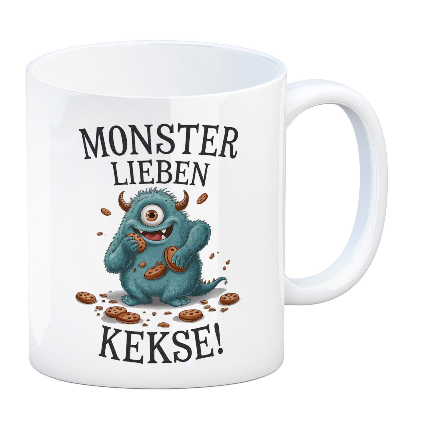 Tasse Blaues Monster mit Keks Kaffeebecher Monster lieben Kekse