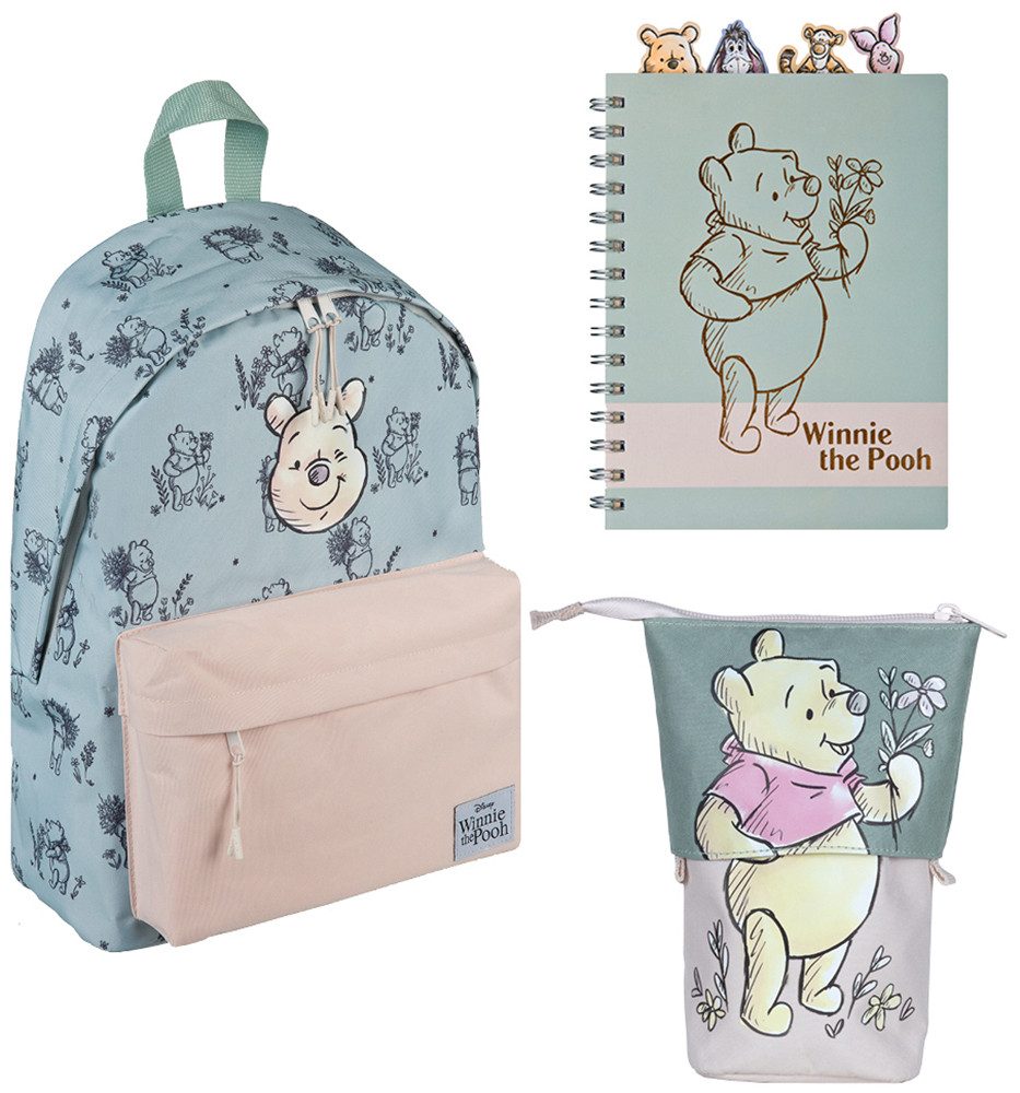 UNDERCOVER Kinderrucksack Winnie Pooh (Set, 3-tlg), inkluisve Notizbuch A5 und Mäppchen