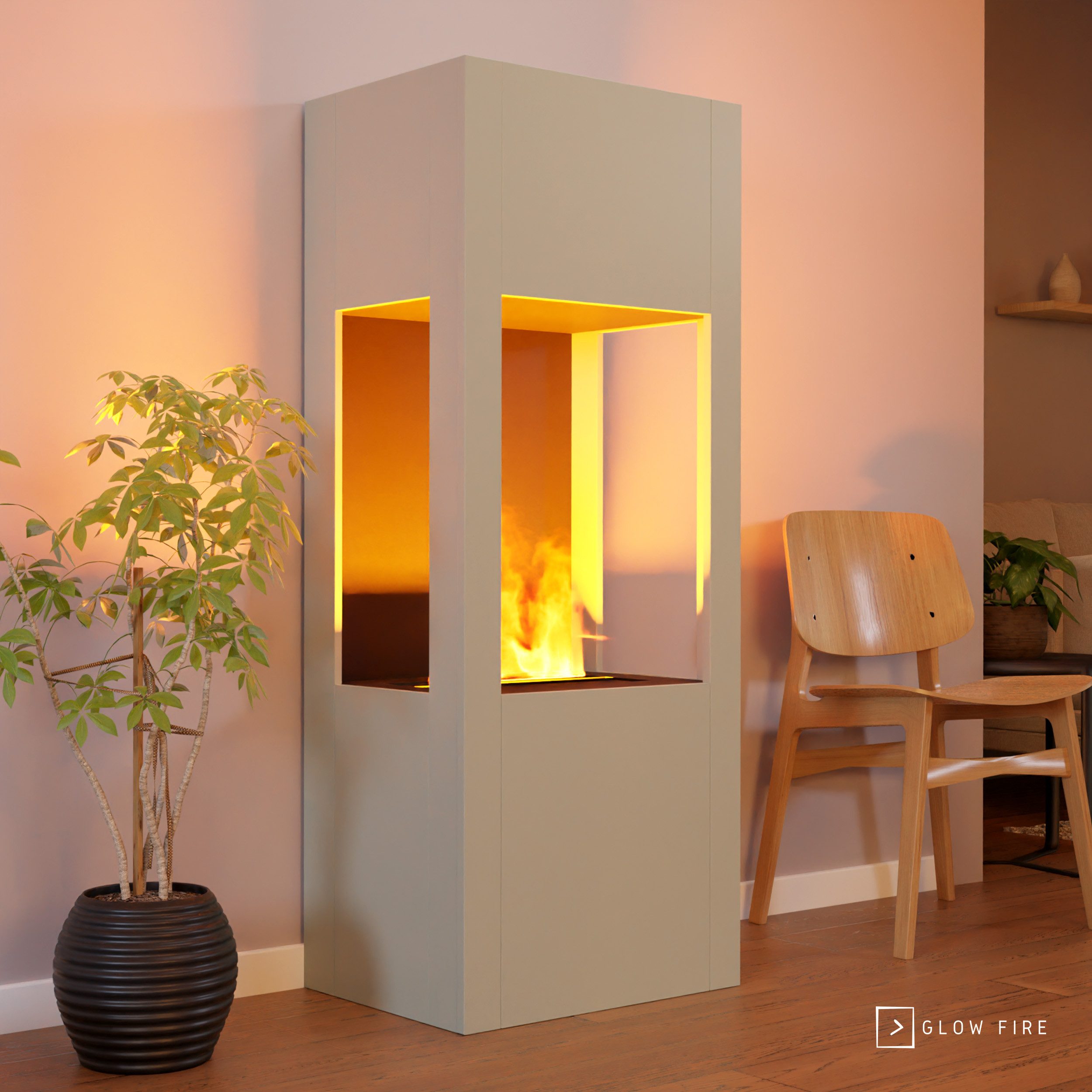 GLOW FIRE Elektrokamin Böll Multicolor Wasserdampf Kamin, Standkamin, Elektrischer Kamin, Wasserdampfkamin mit 3D Feuer und Knisterfunktion