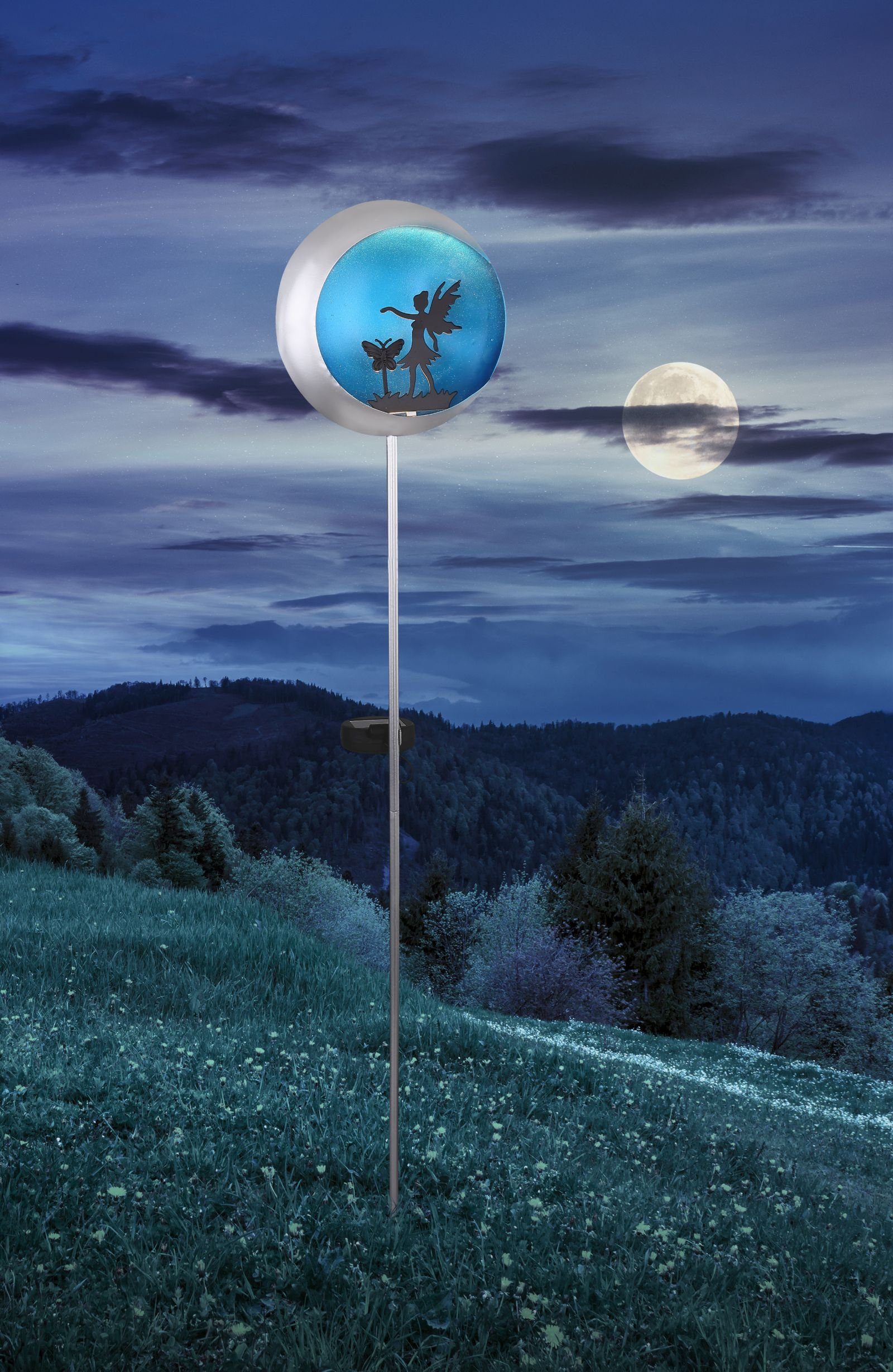 Solarlampe Außen Leuchte LED Solarleuchte Mond Elfe Garten Solarleuchte Globo Silber GLOBO