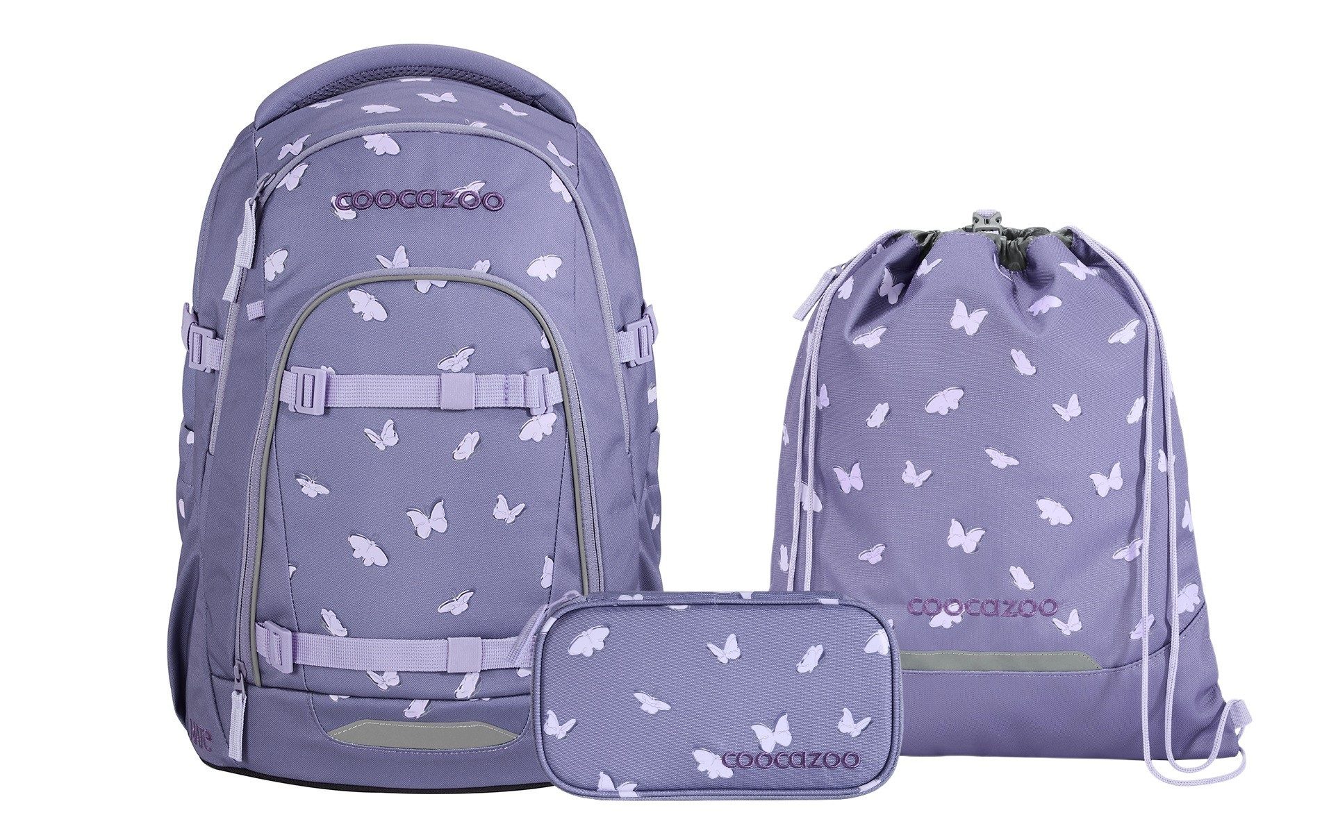 coocazoo Schulranzen Schulrucksack-Set MATE Reflective Wings 3-teilig (3-teilig), ergonomisch, Körpergröße: 135 - 180 cm, Easy-Grow-System