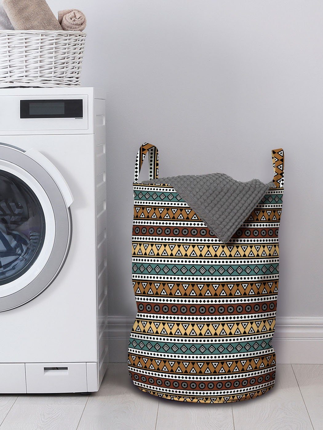 Abakuhaus Wäschesäckchen Wäschekorb für Waschsalons, Kordelzugverschluss Form-Muster mit Griffen Boho
