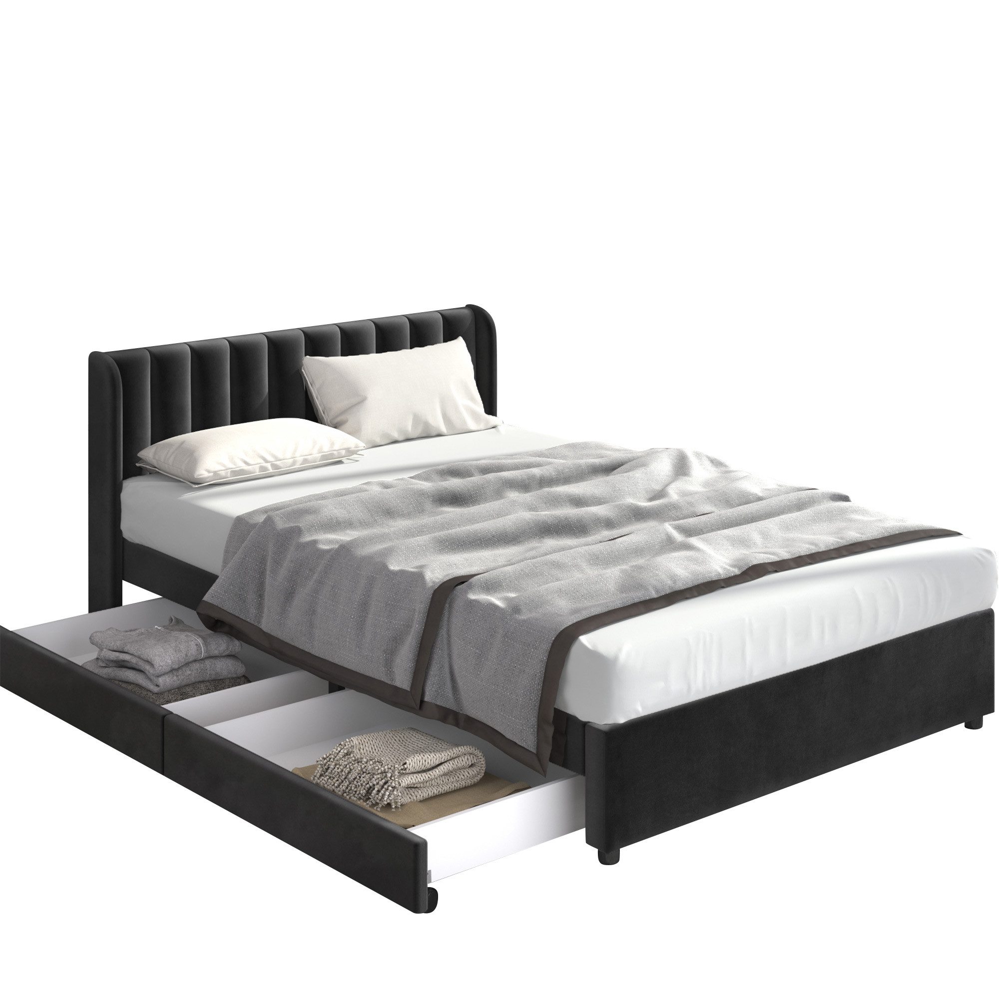 Sweiko Polsterbett, Doppelbett mit 2 Schubladen, Samt, 140*200cm