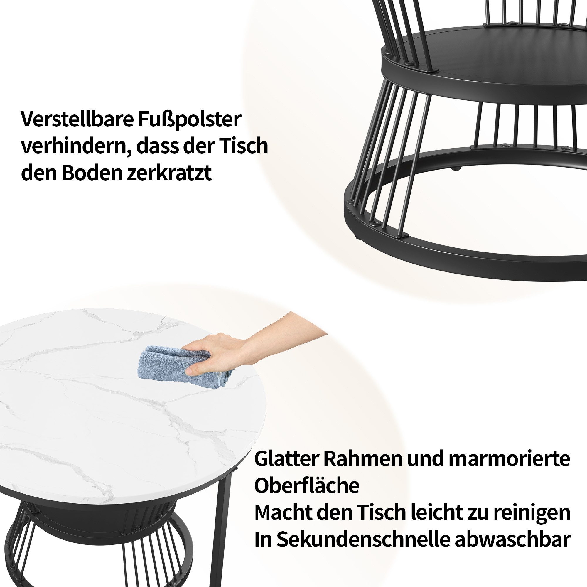 Furnishings Home Couchtisch rund Kaffeetisch Beistelltisch Satztische 2er Set, Große Werbung (2-St., Zweiteiliges Set), 2tlg. mit Marmormuster, 70 x 45.5 cm + 4 – Bild 4 von 5