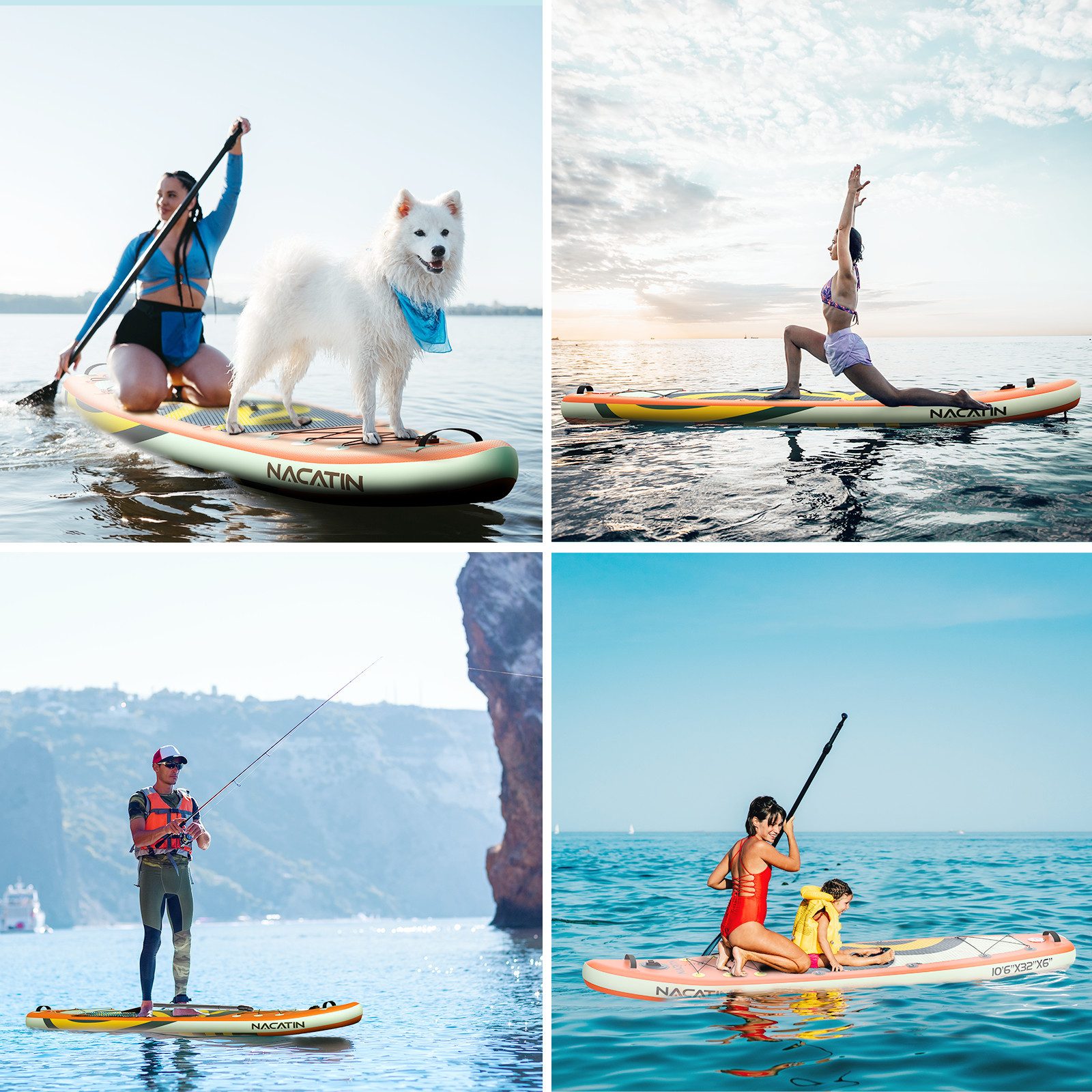 NACATIN Inflatable SUP-Board Aufblasbares SUP Board 10'6", Allround-Board, 200 kg Tragkraft, Inflatable SUP Board, mit Kajaksitz, Zubehör, Paddel, Pumpe, 10L Ta – Bild 4 von 5