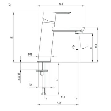 Lomadox Waschtischarmatur ARNIKA-30 Design matt schwarz, inkl. Klick-Klack-Ventil, B/H/T 4,8 /17,1/16,3 cm