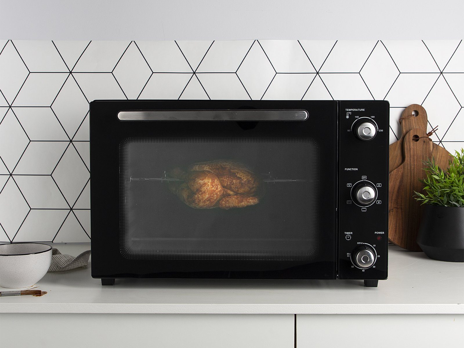 PRINCESS Minibackofen, Kleiner 32L Umluft Tisch-Backofen Mini-Ofen Drehspieß, Pizzabackofen