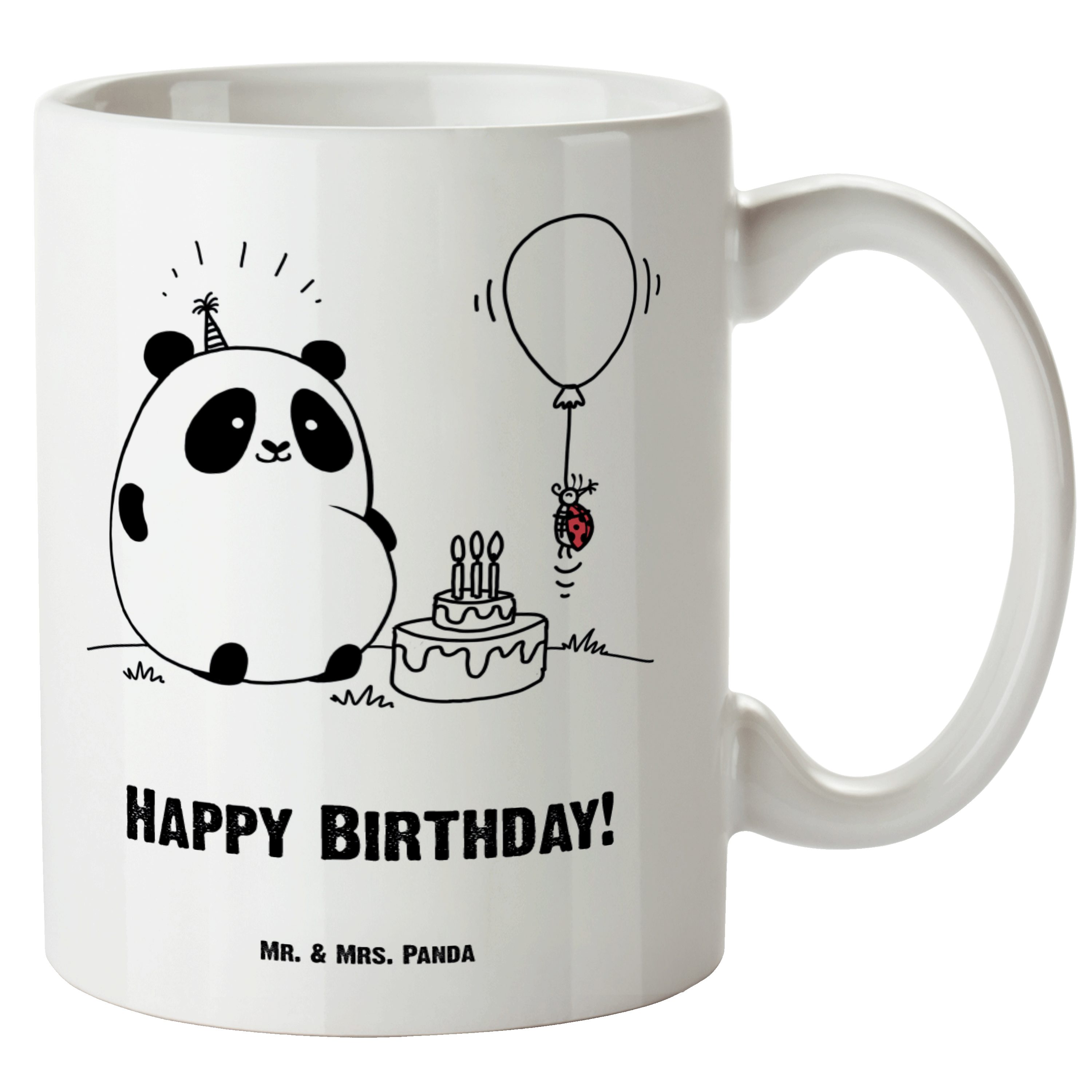 Mr. & Mrs. Panda Tasse Geschenk, spülmaschinenfest, Birthday Gro, & Happy Easy XL Keramik Weiß Tasse Peasy - 