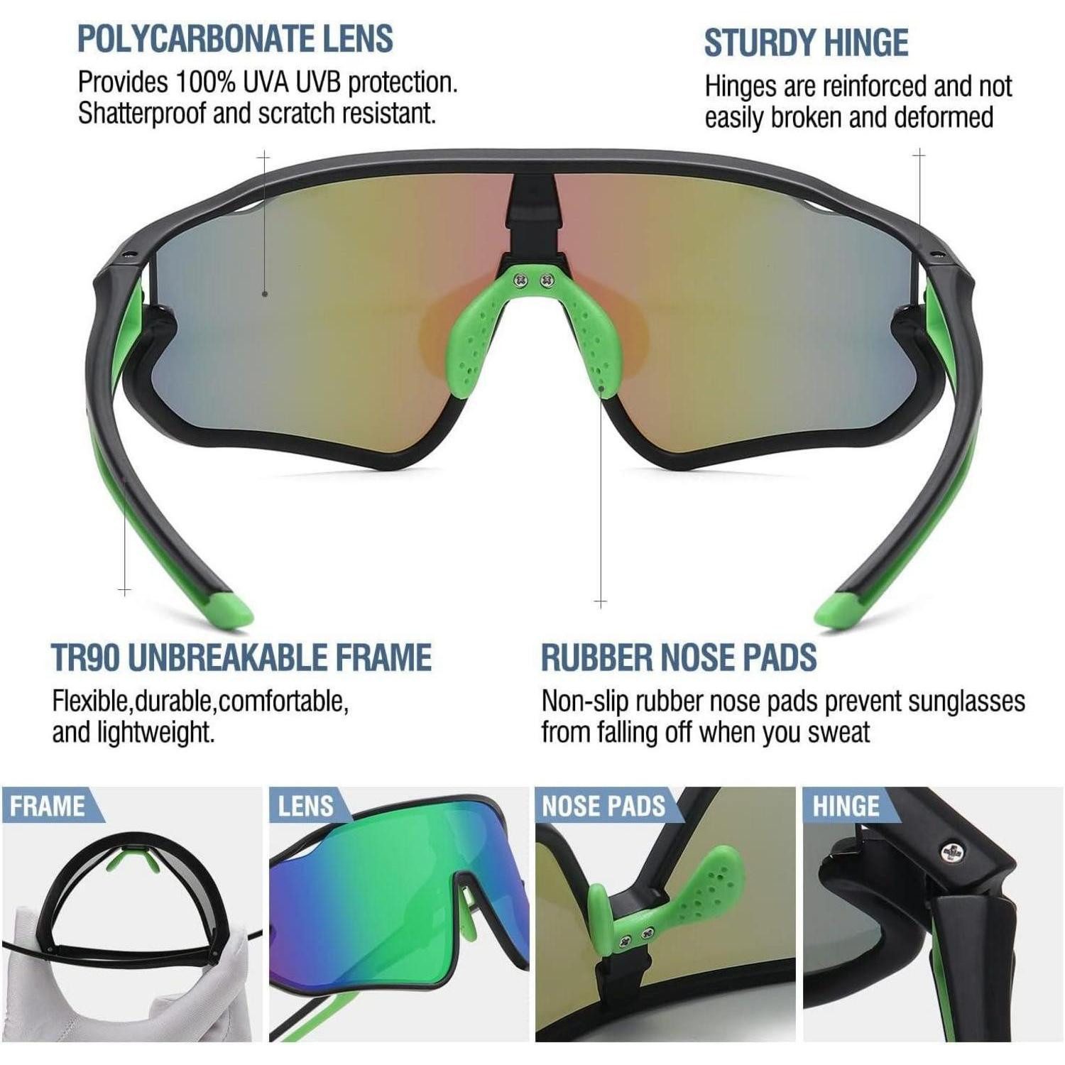 LuxusKollektion Sonnenbrille Sonnenbrille Kinder Baseball Schwarz Rahmen Grün Bügel Farbig Gläser