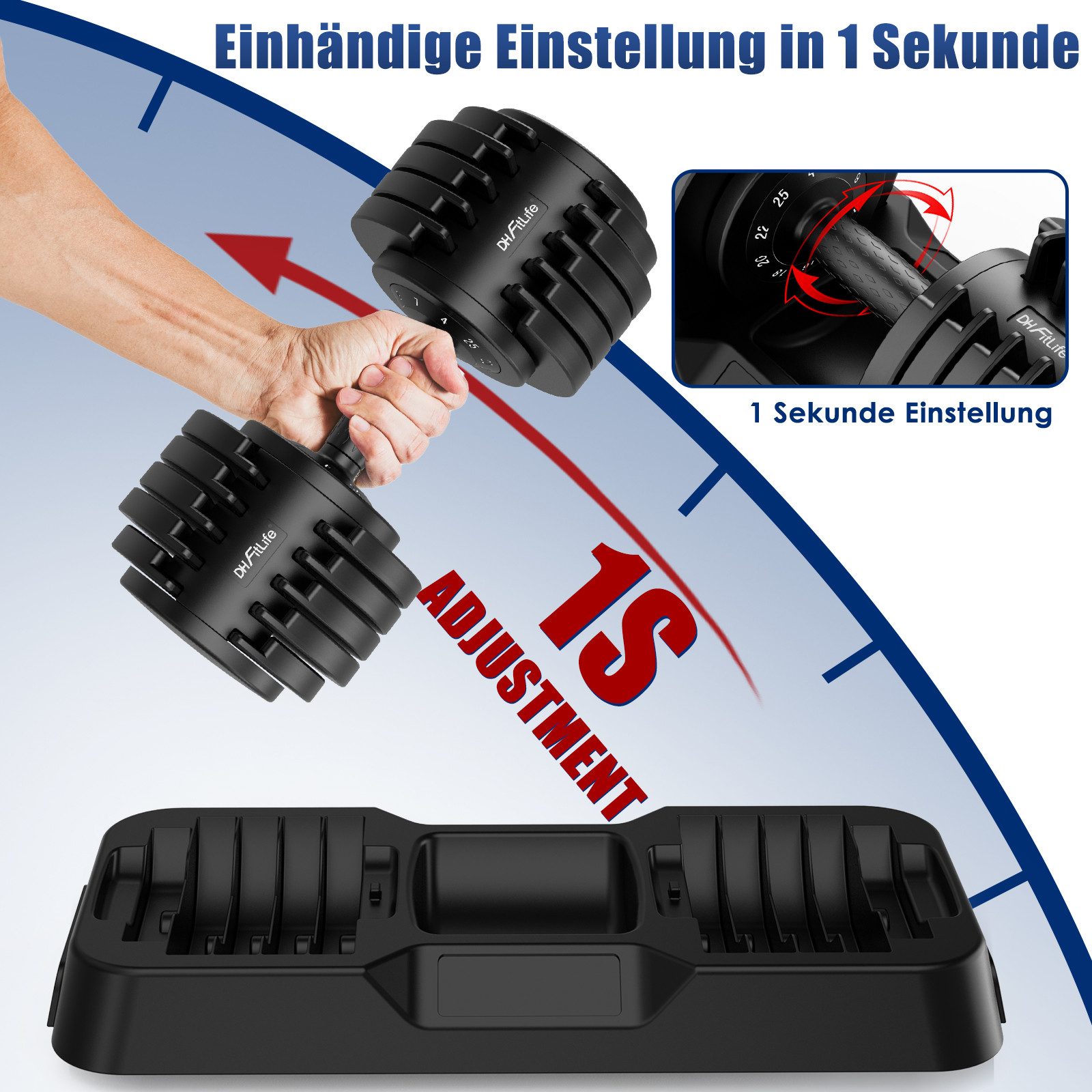 DH FitLife Hantel verstellbare 12kg/25kg mit 10 Gewichtsstufen, (2,5-12kg /4-25kg), Kurzhanteln Hanteln Set mit Hantelscheiben